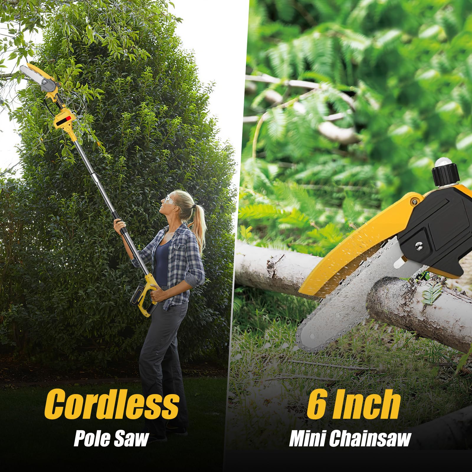 Motosierra Telescópica 2 En 1,6 Pulgadas Motosierra Telescópica Y Mini Motosierra,Extensión Hasta 5 M,Podar Arboles Patio De Jardín Árboles,(2 2000Mah Baterías)