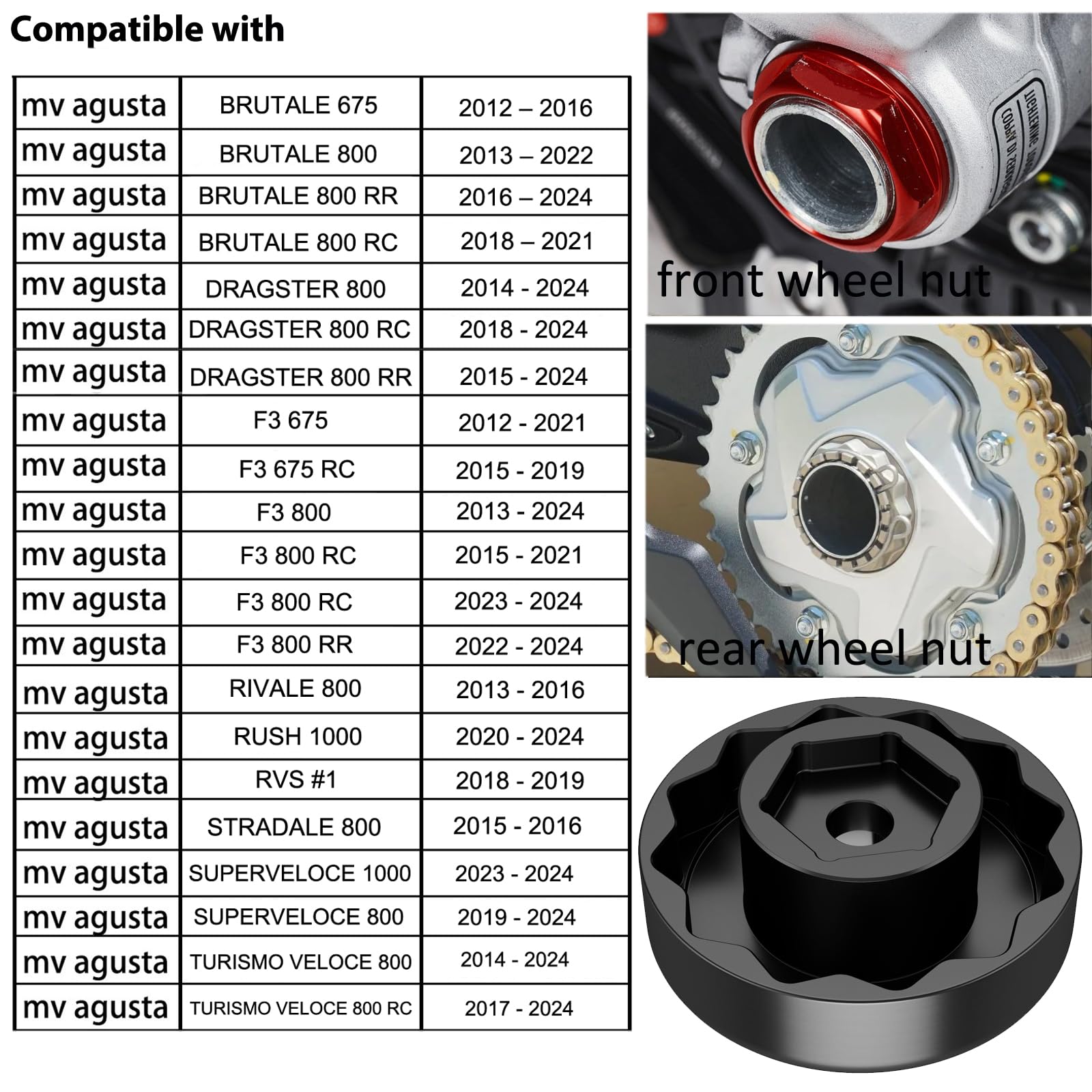 Clé à douille pour écrous moyeu de roue arrière, outil axillaire en acier pour MV Agusta F3 675/800, Brutal 800/675, Tourisme rapide 800, Dragster 800, Rival, Rush 1000, Route, Superrapide