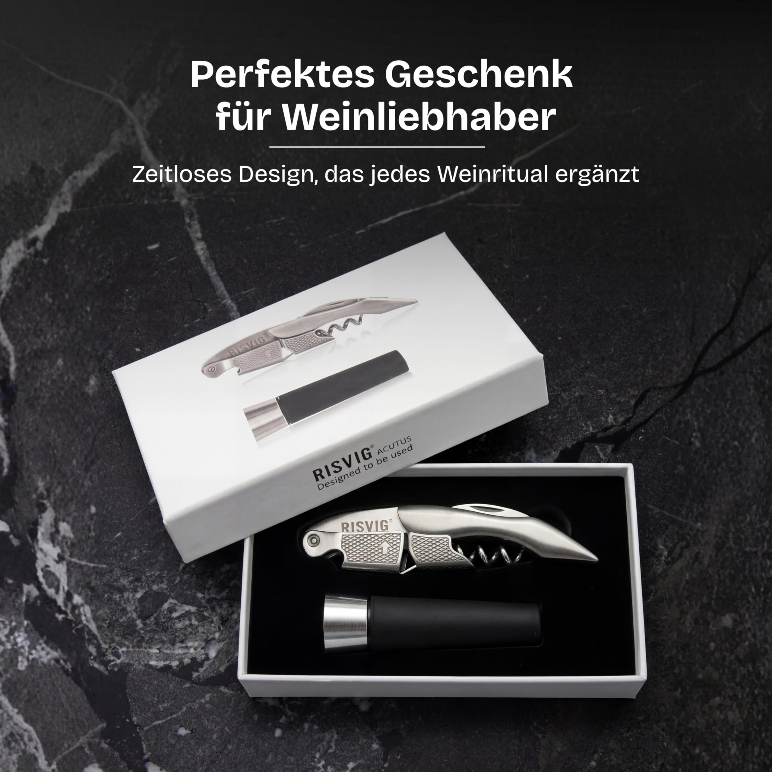 Acutus Weinset – Profi Kellnermesser Korkenzieher & Vakuum-Weinstopfen – Hochwertiges Bar-Set aus Edelstahl für perfekten Weingenuss