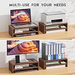 BONTEC Riser de support de moniteur en bois, 2-Tier Plateau de bureau avec organisateur de rangement, support d'ordinateur ergonomique avec gestion de câble, porte-cellulaire, noyer, 16.5 1 cm