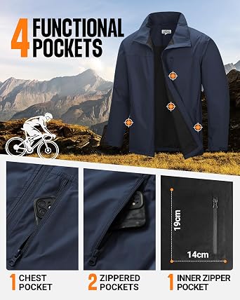 Outdoor Ventures Men's Lightweight Jackets Waterproof Full-Zip Wind Jacket Casual Work Golf Business Spring Coat with Pockets