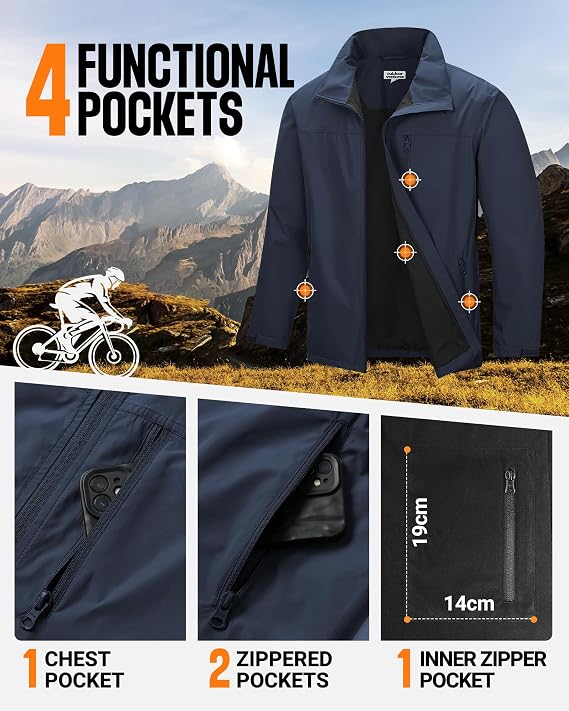 Outdoor Ventures Men's Lightweight Jackets Waterproof Full-Zip Wind Jacket Casual Work Golf Business Spring Coat with Pockets