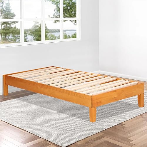 Miniatura 1 de BLKMTY Marco de cama de madera tamaño individual, sin cabecero, plataforma de cama con almacenamiento debajo de la cama, cama de madera de fácil