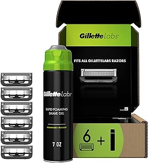 Gillette Labs com refis de lâmina de barbear para homens – 6 refis de lâmina de barbear e gel de barbear rápido de 200 ml