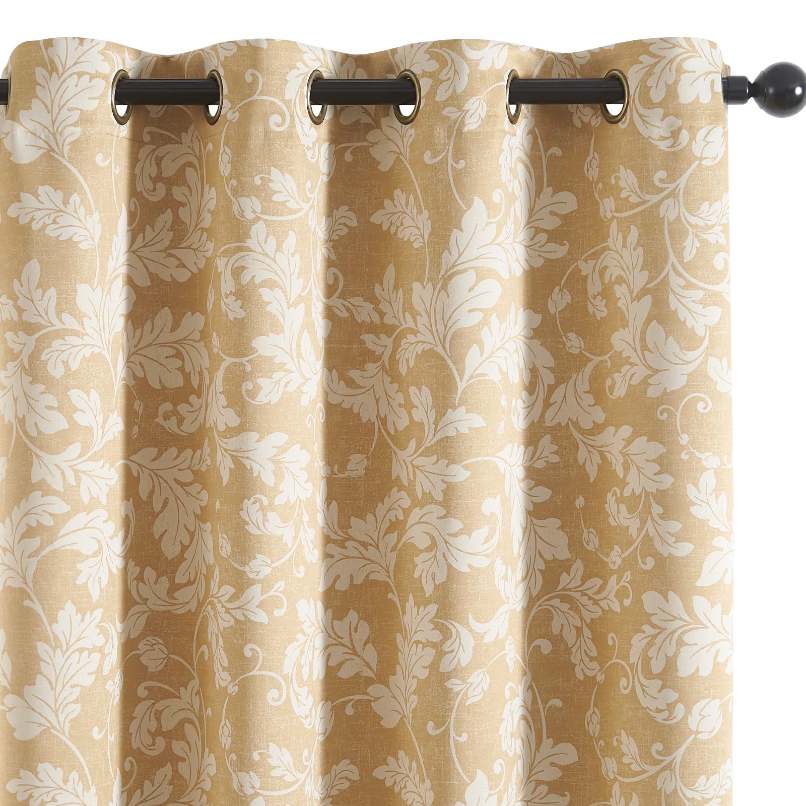 jinchan 75% Blackout Curtains for Bedroom, Brown Scroll Leaf Patterned Curtains 84 inch Length for Living Room, Farmhouse Vintage Drapes, Thermal Insulated Window Treatments, Grommet 2 Panels Brown
