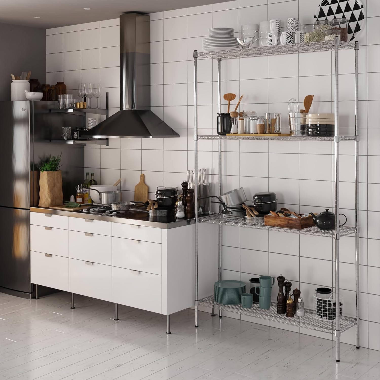 Kit de estantería de alambre cromado de 4 niveles de 14 pulgadas de profundidad x 48 pulgadas de ancho x 86 pulgadas de alto  Unidad de estante de