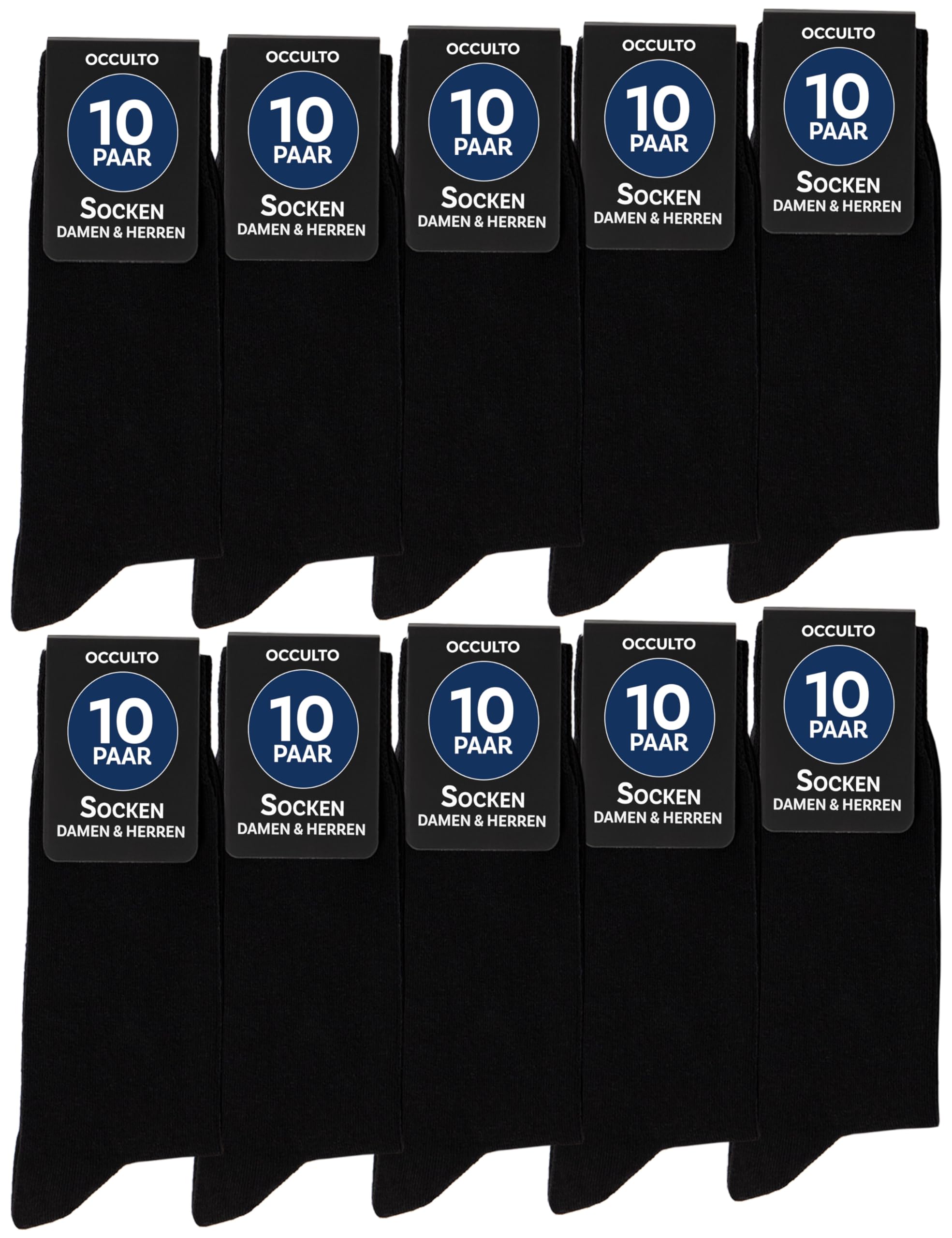 Occulto Herren & Damen Schwarze Socken 10er Pack, 20er Pack, 30er Pack (Modell: Hermann) 10 Paar | Schwarz 43-46