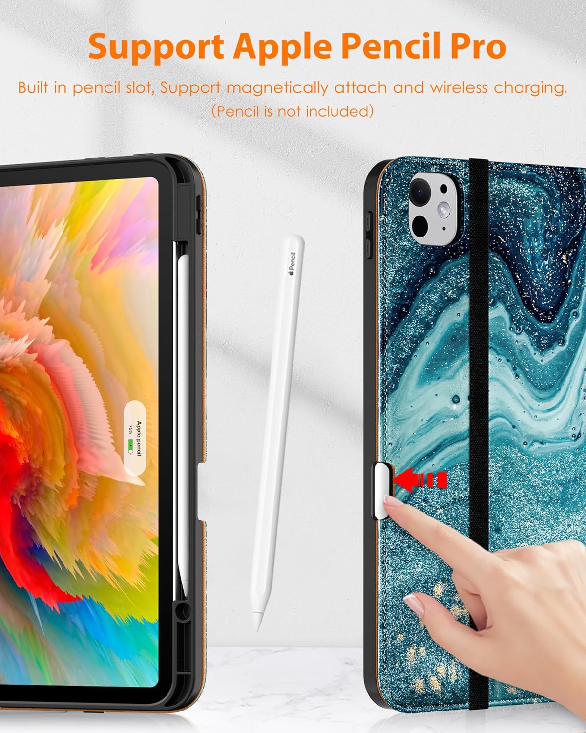 DTTO for iPad Pro 13 inch Case (M5/M4) 2025/2024, Premium Leather Business Folio Stand Cover with Pencil Holder - Auto Wake/Sleep & Multiple Viewing Angles, Built in Hand Strap & Pocket, Sandy Wave