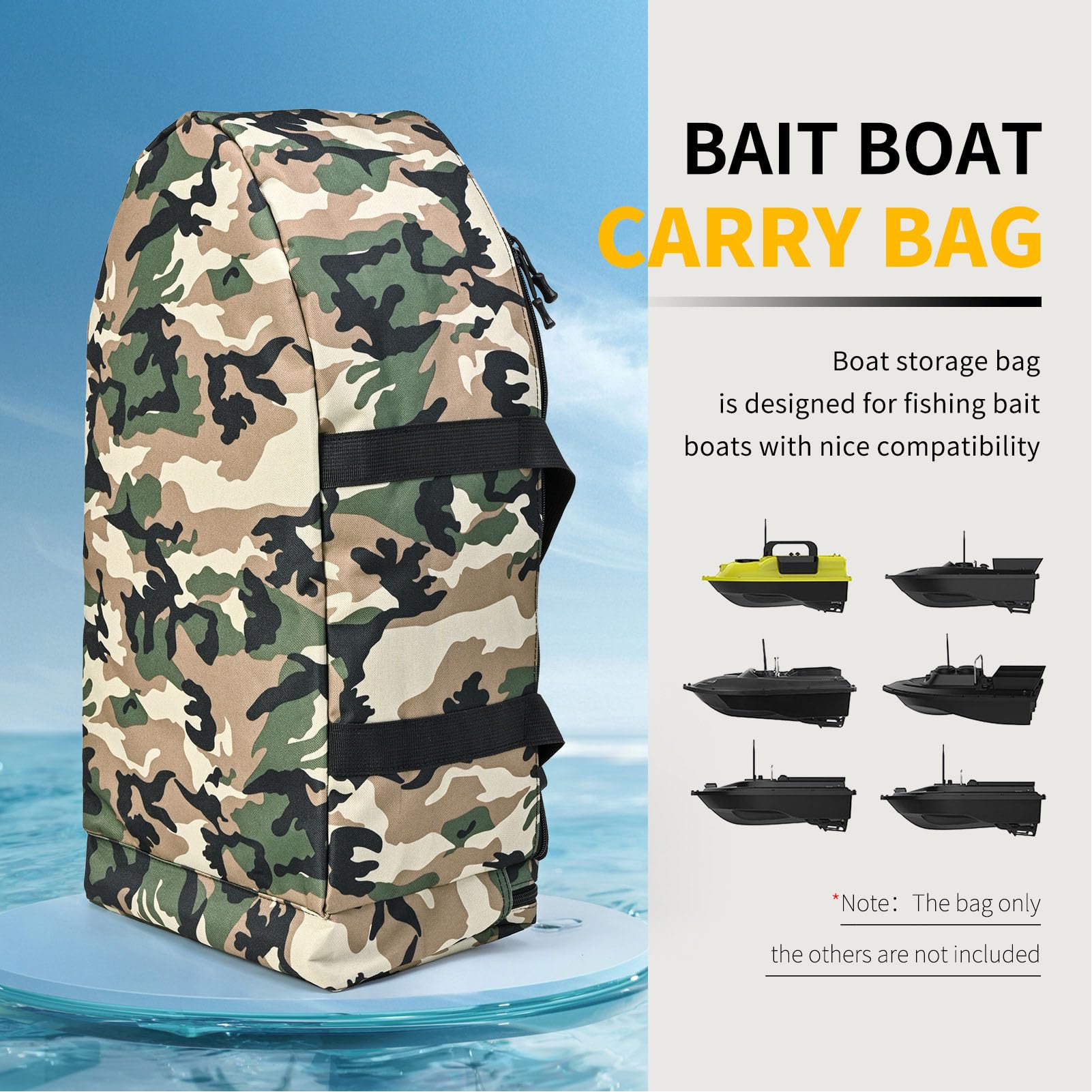 Asixxsix RC Bait Boat Storage Bag, 1000D Oxford RC Boat Remote Control Fishing Boat Cover Bag, 60 x 30 x 20cm, 24 x 12 x 8inch, Suitable for Most Bait Boats, Double Zipper