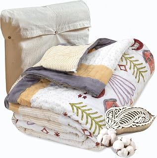 TOAIArt Jaipuri Quilt | Lightweight Comforter/Razai/Rajai | Hand Quilted | Block Printed Reversible 3 Layer| Premium Mulmu Price In India