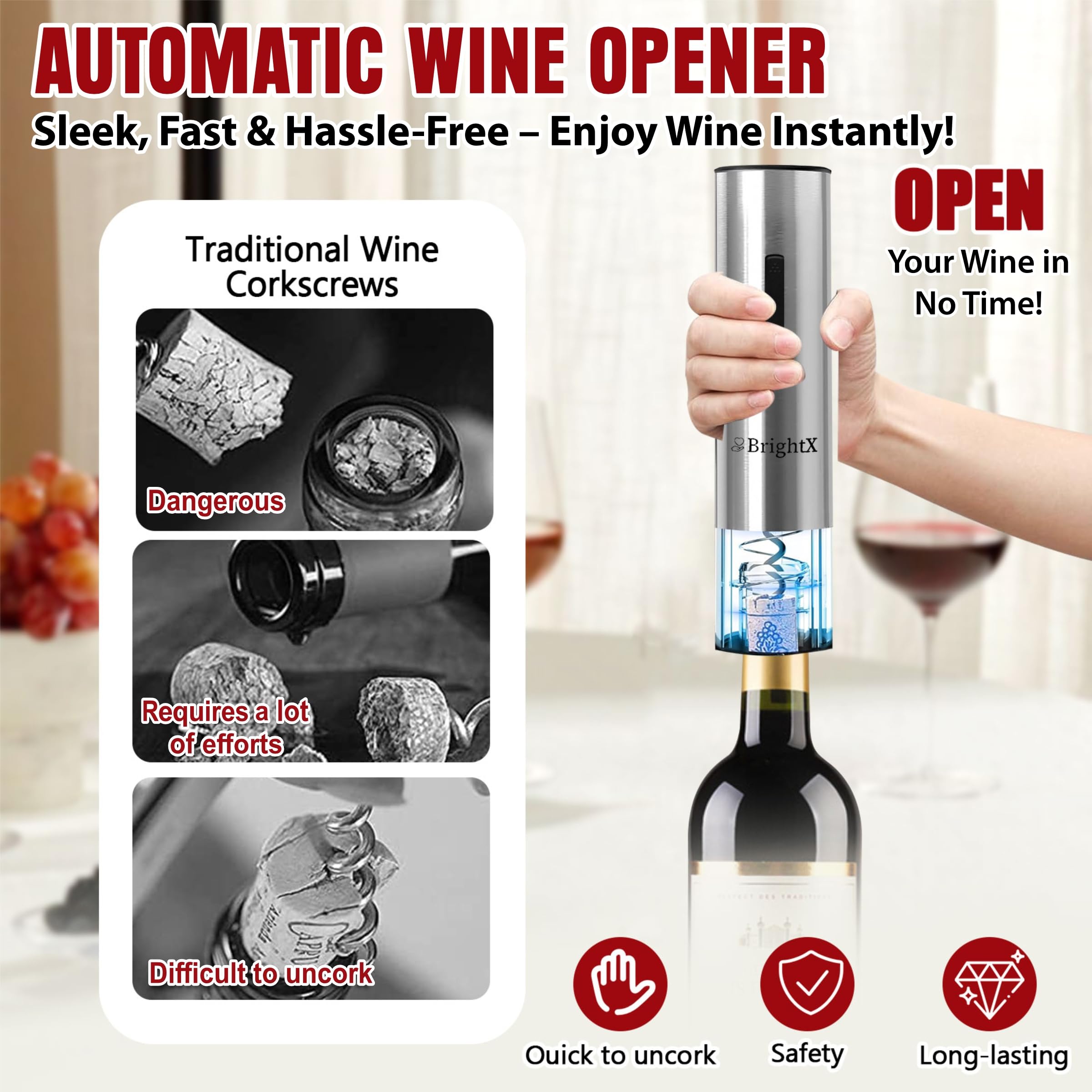 Modern Rechargeable Electric Wine Bottle Opener Gift Set – Cordless Automatic Cork Remover with Foil Cutter & Charging Base – Wine Accessories Kit | Best Wine Gifts for Women, Men & Wine Lovers