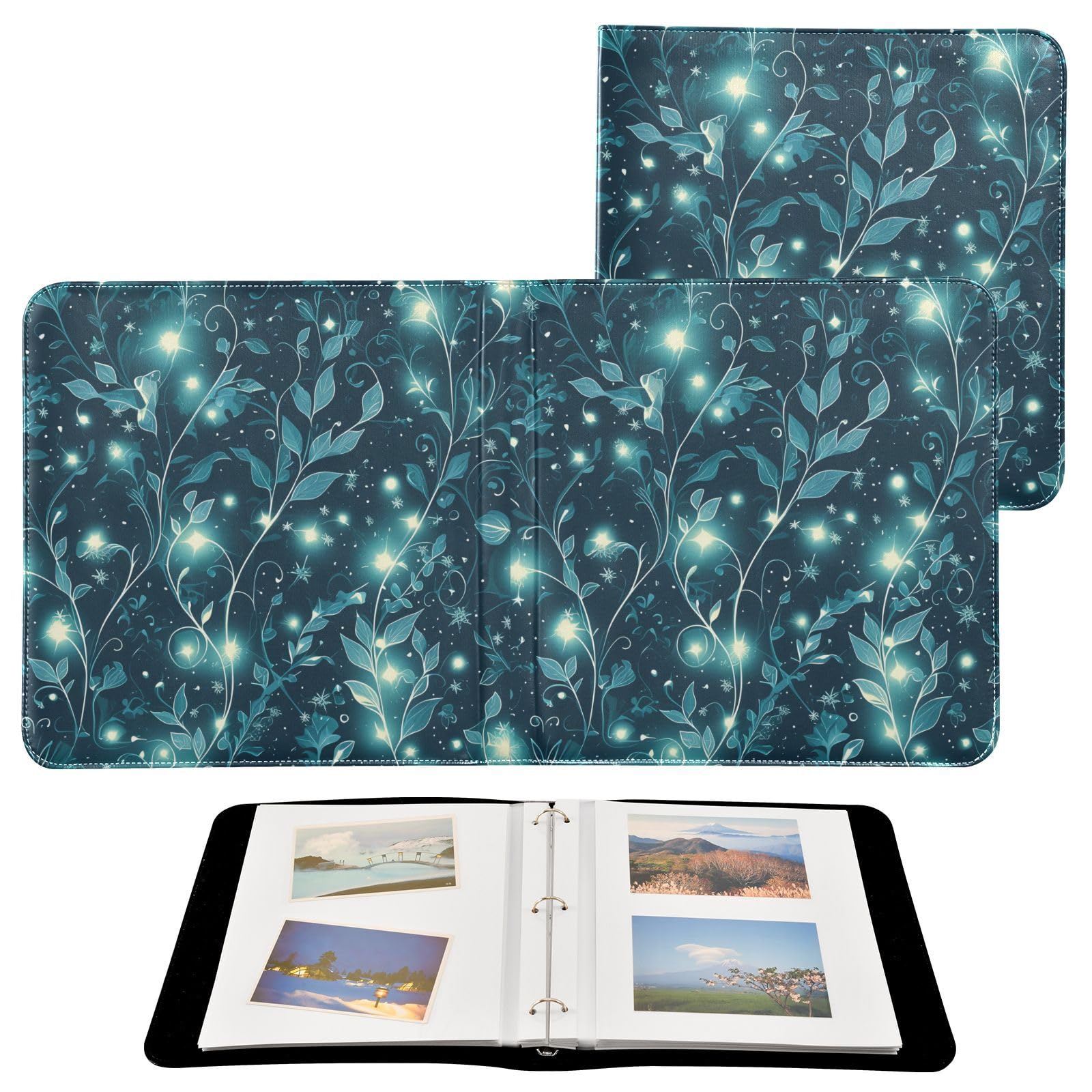 Kigai Leaves Photo Album Self Adhesive Scrapbook Album Leather Cover DIY Picture Scrap Book with 20 Adhesive Sheets, 11.8x24x0.8 inch