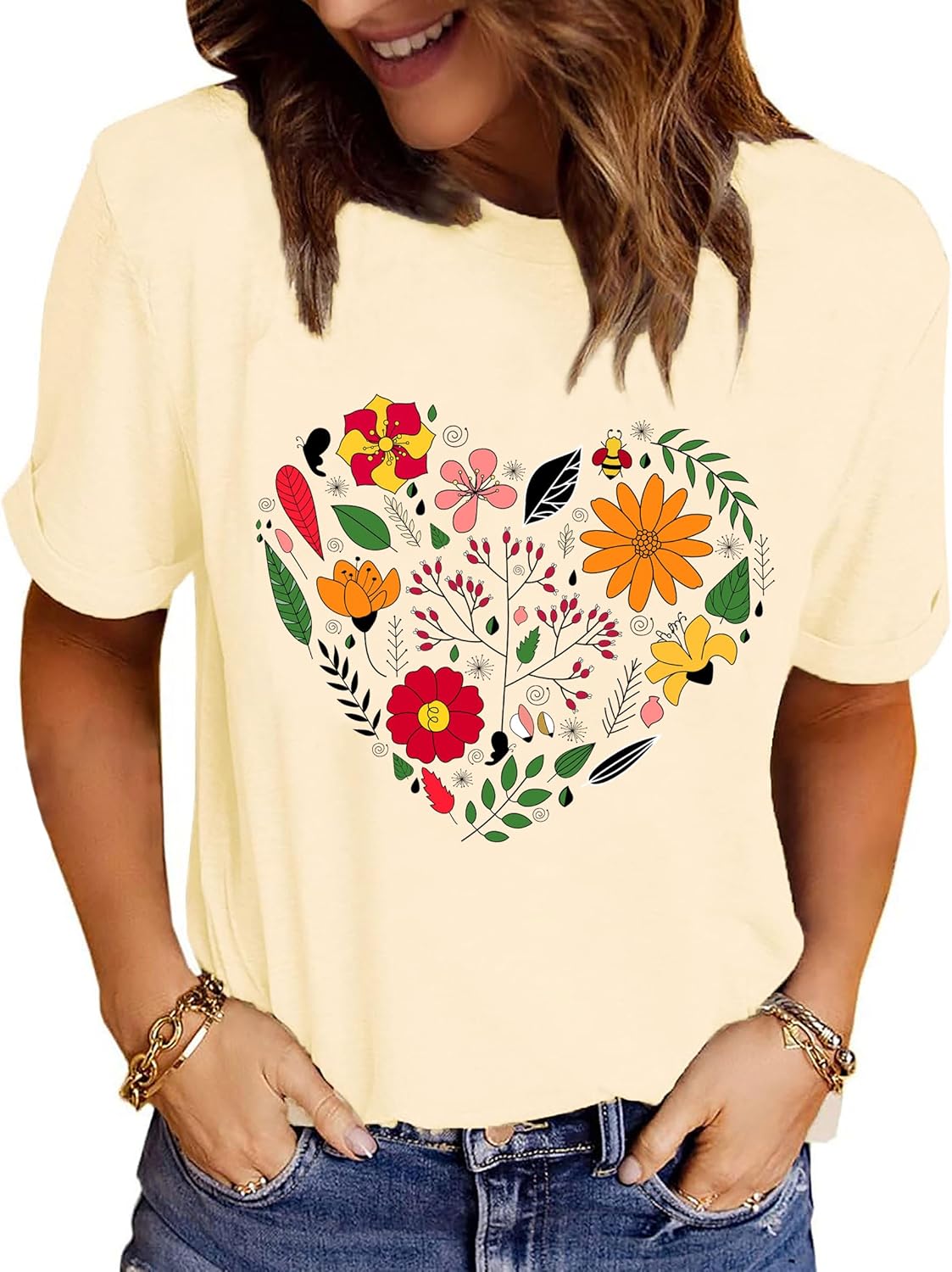 Flower T Shirt for Women Vintage Floral Graphic Shirts Valentine Shirt Wildflower Short Sleeve Casual Garden Lover Tee Tops