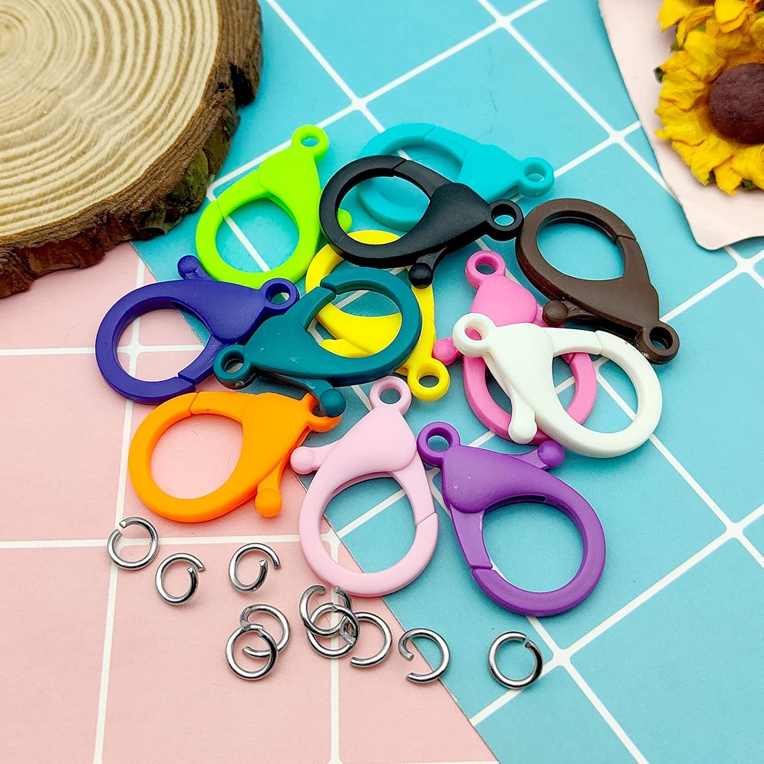 120pcs Plastic Lobster Clasps and 200pcs Open Jump Rings,Cute Lanyard Snap Clip Hooks Hard Lobster Claw Clasps Multi-Color Lobster Clasp Hook for Jewelry Making, DIY Crafts, Handmade (320pcs) - Image 7