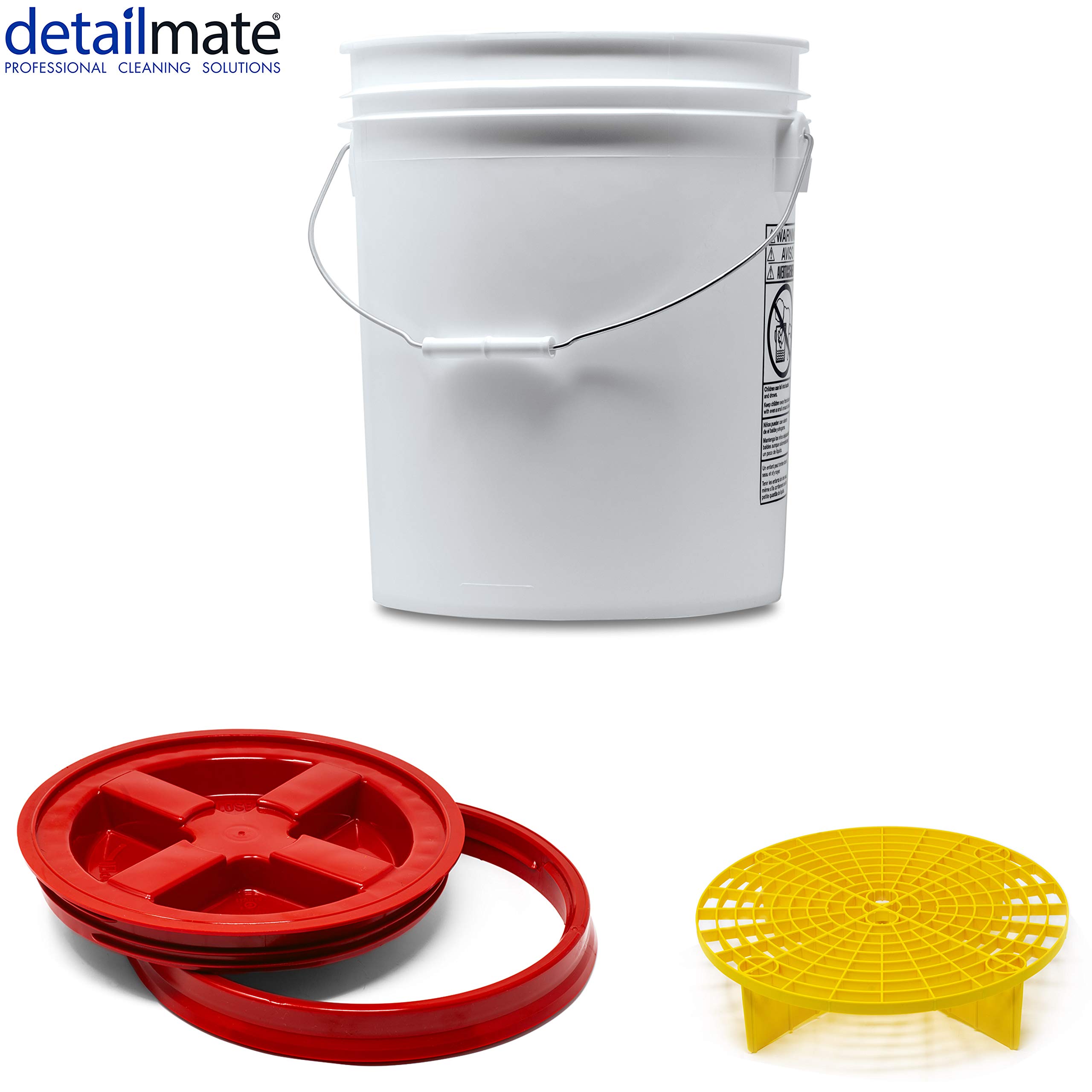 detailmate - Secchio Professionale per Wash Made by GritGuard: 5 Gal (ca. 20 Litri/Gamma Seal Coperchio Secchio/Grit Guard Inserto Sporco/GritGuard Washboard, Gelb, Rot