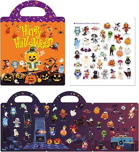 Libros de calcomanías reutilizables de Halloween para niños, libro de actividades, libro de calcomanías de Halloween para niños y niñas, educación