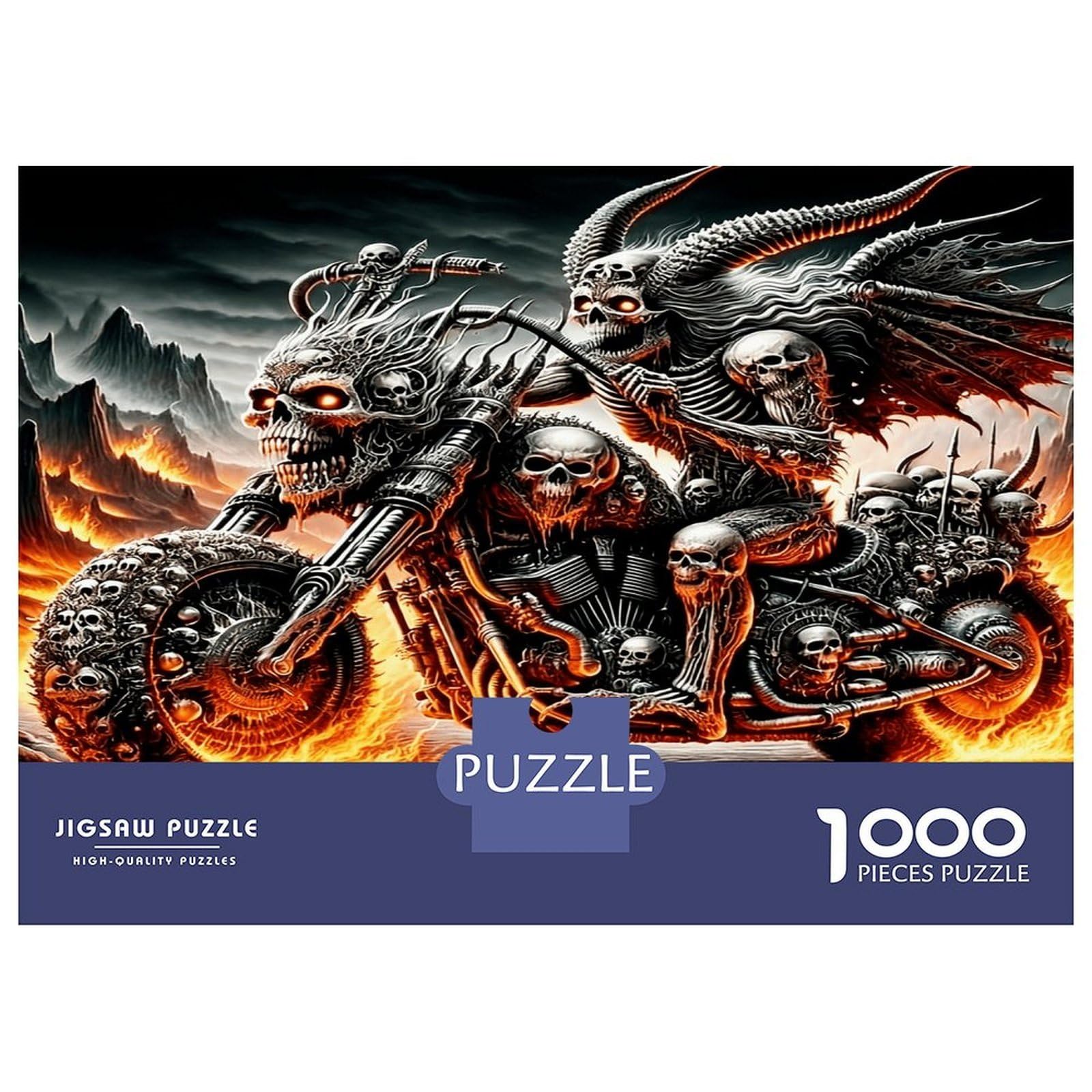 Skull Biker Gang 1000 Pieces Jigsaw Puzzle Set Rebel Vibe Jigsaw Puzzle Premium Cardstock Senior Enthusiasts Concentration Training Housewarming Gift Indoor Leisure 70x50cm/1000pcs