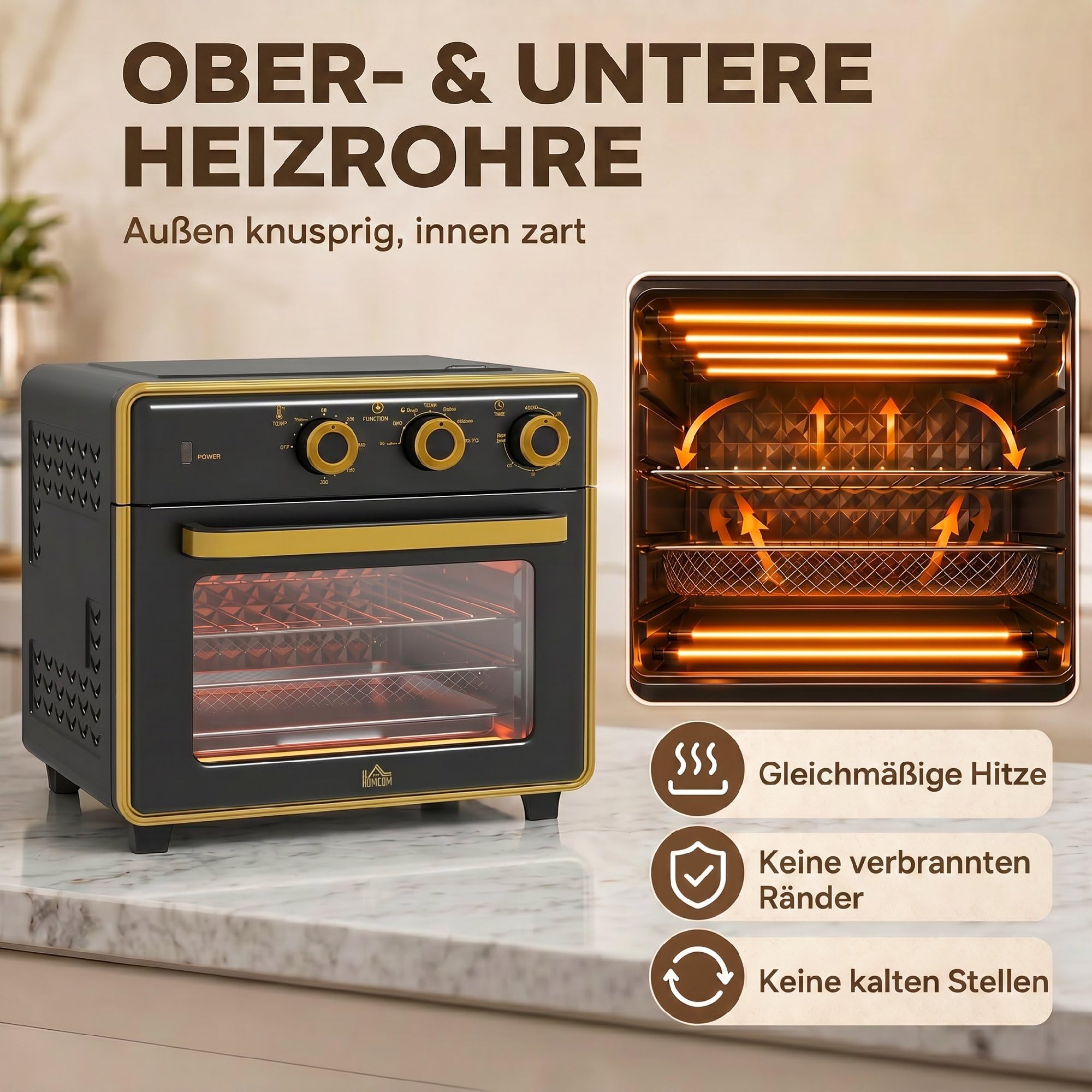 HOMCOM Mini horno 20L Convection 1400W Metal