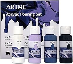 Artme Pittura Acrilica per Colata ad Alta Fluidità - Include 4 x Acrilica Liquida (60ml), 1 x Tela (20x20cm) - Kit Per Principianti, Principiante, Artista, Regali (Cristallo di zaffiro)