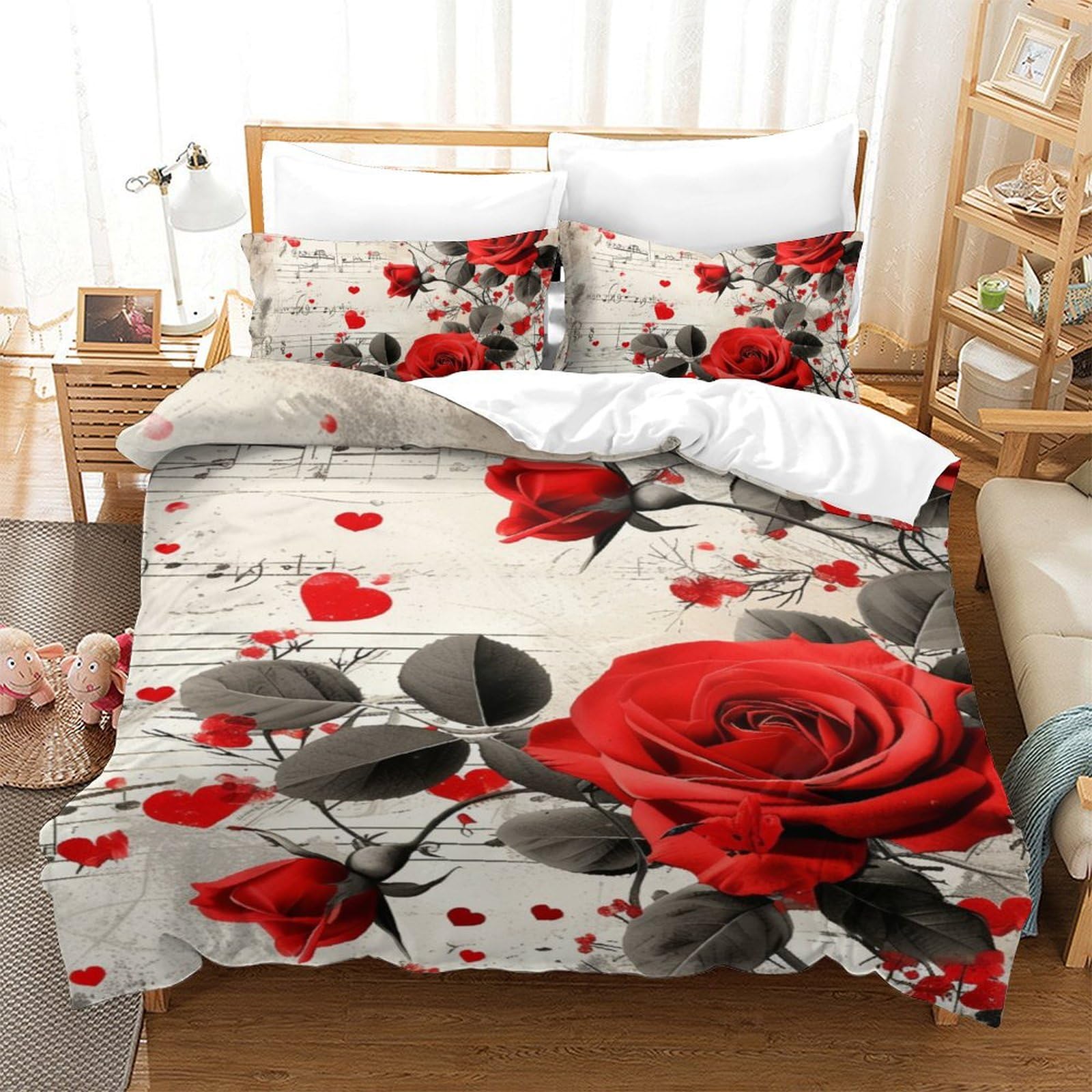 Parure de lit enfant 140x200 rose imprimé 3D avec housse de couette microfibre et taie d'oreiller