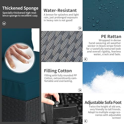 Miniatura 5 de Rattaner Juego de muebles de patio de 6 piezas juegos de muebles de exterior sillas de patio mesa de café cojines antideslizantes azul pavo real y