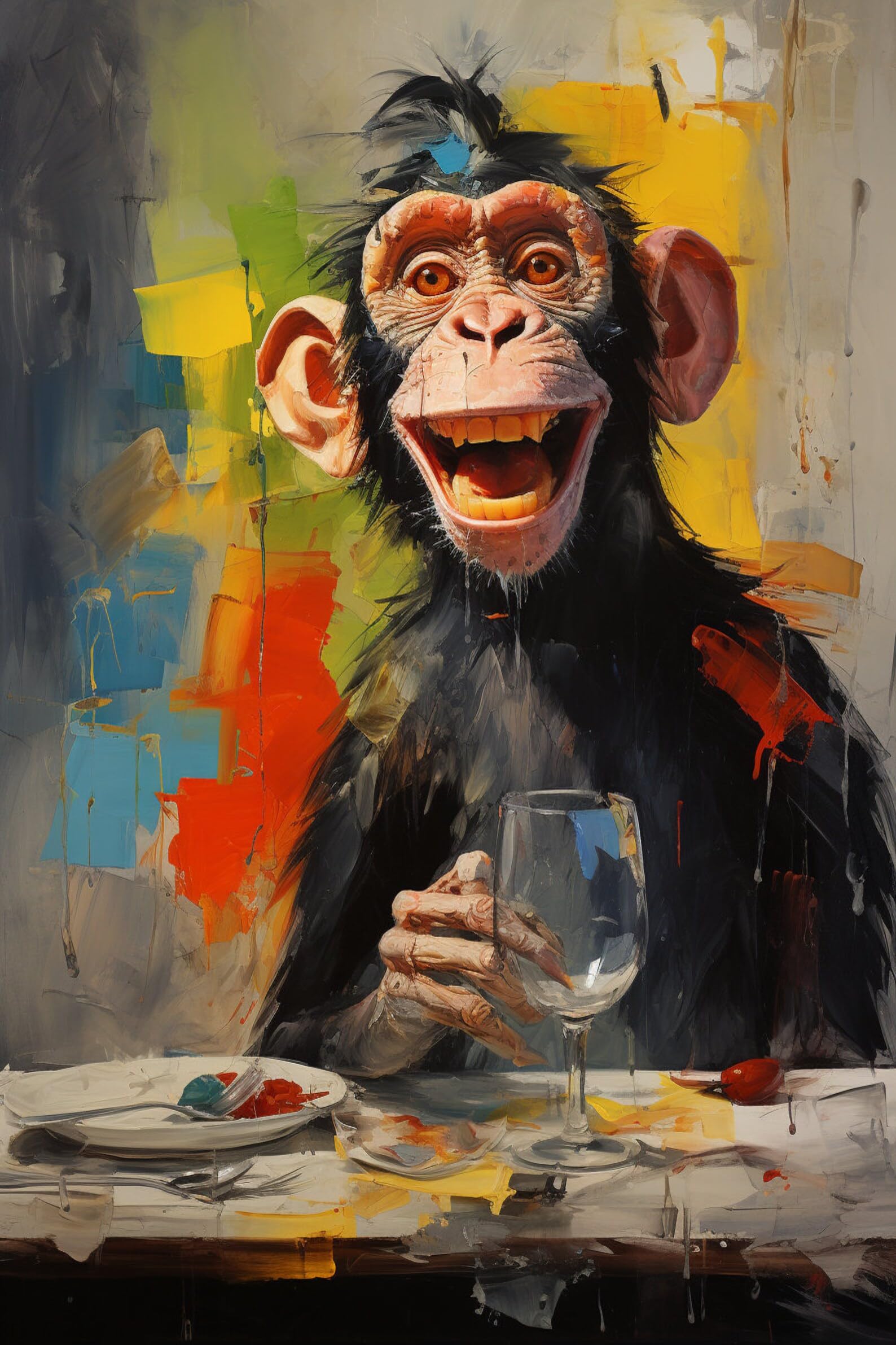 Tableau singe rieur graffiti 80x120 cm sur toile imprimée décorative - 5