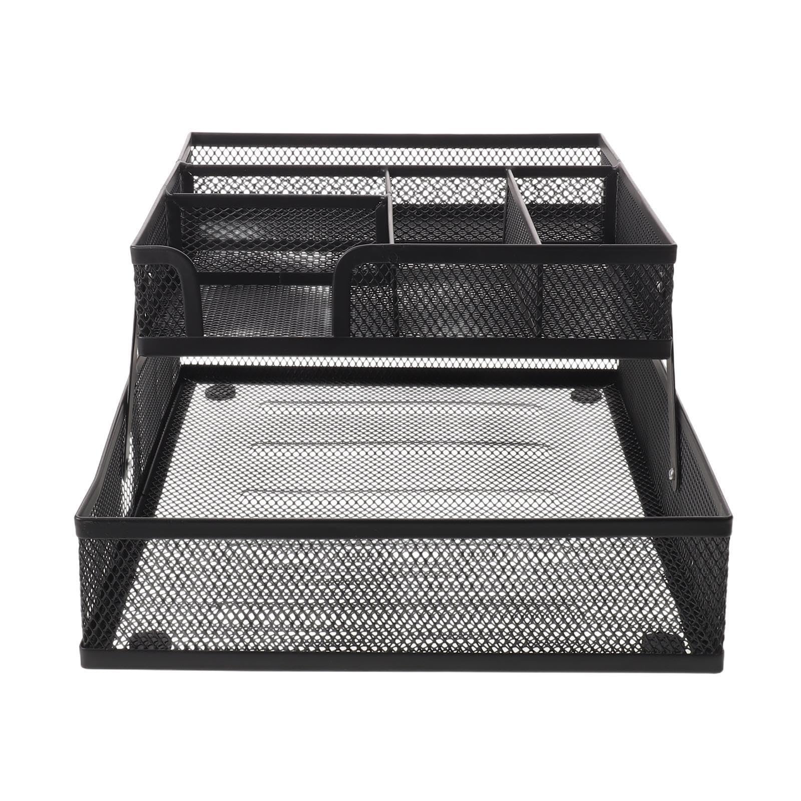 Organizador de Archivos de Escritorio de Hierro Negro, 2 Niveles Ajustable