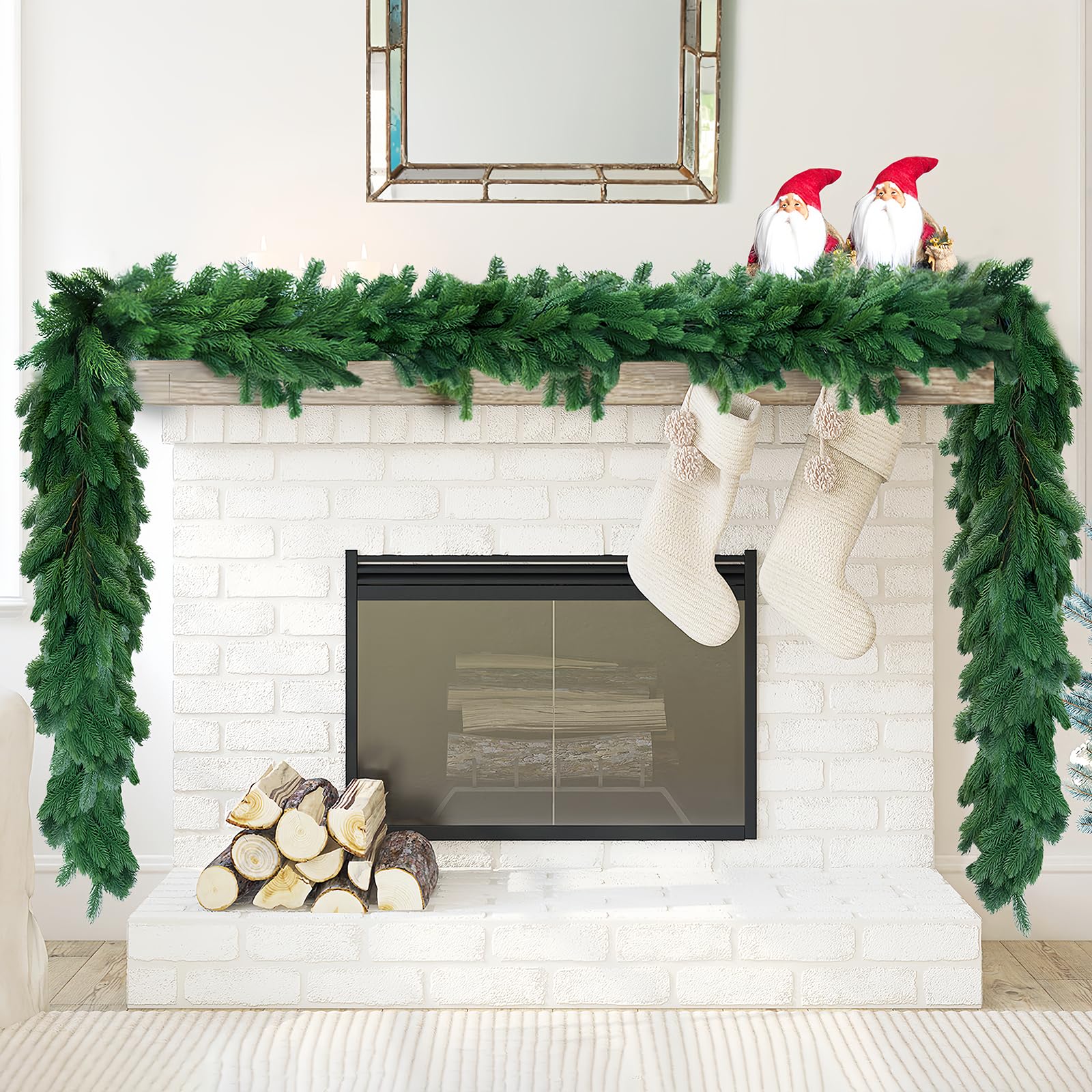 6 Ft Christmas Garlands,Artificial Pine Garlands,Realistic Faux Greenery Garland for Christmas Table Wall Fireplace Mantle Holiday Party Decoration