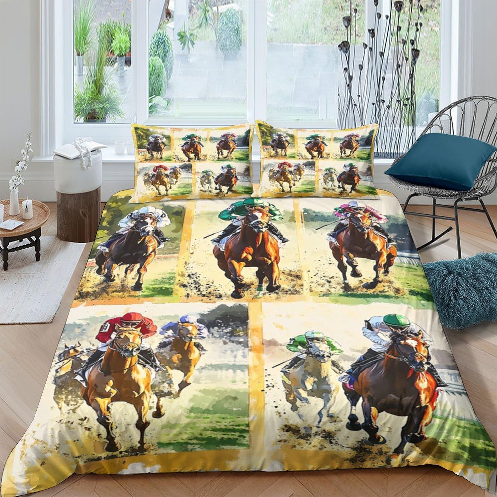 Ctjqhvkz Style-6 3D Printed Horse Racing Fitted Sheet Microfiber Soft Brown Bedroom Decor Animal Print Mattress Cover For Home Guest Room Single（135X200cm）