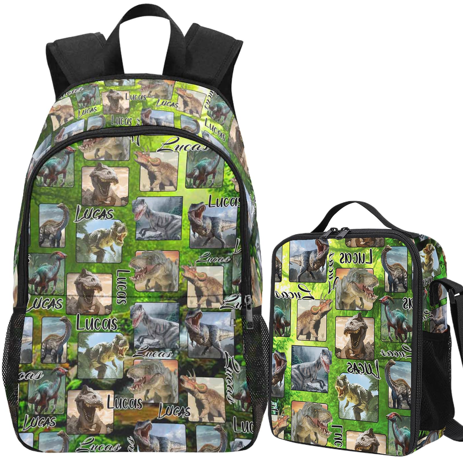 CETPYSYT Kids Backpacks for Girls Boys Age 5-10 with Personalized Name, Custom School Bag with Lunch Box for Elementary Kids(Jurassic-3)