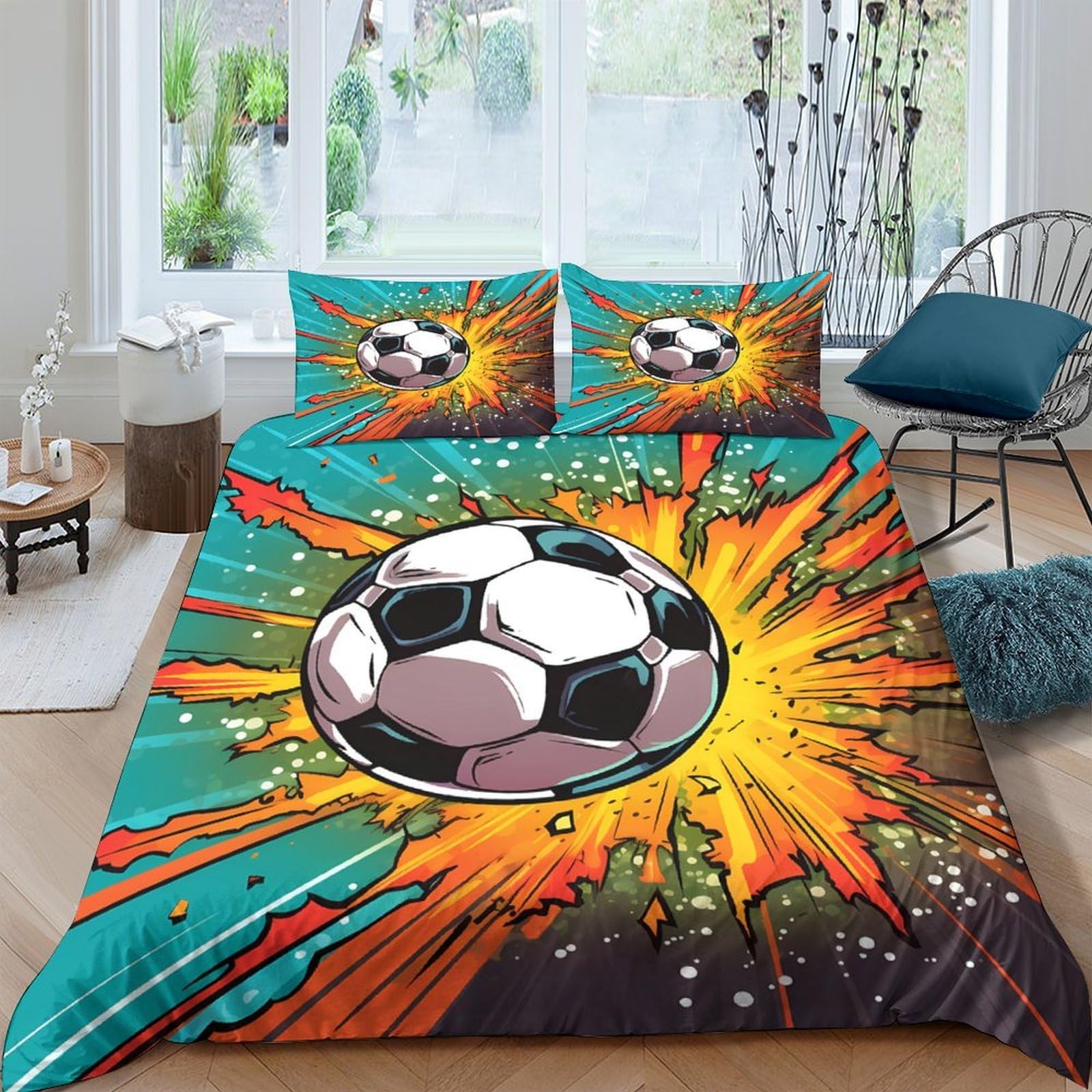 Ctjqhvkz Style-4 3D Printed Comic Soccer Fitted Sheet Microfiber Soft Splash Pop Art Mattress Cover For Bedroom Dorm Decor 120X200cm Single（135X200cm）