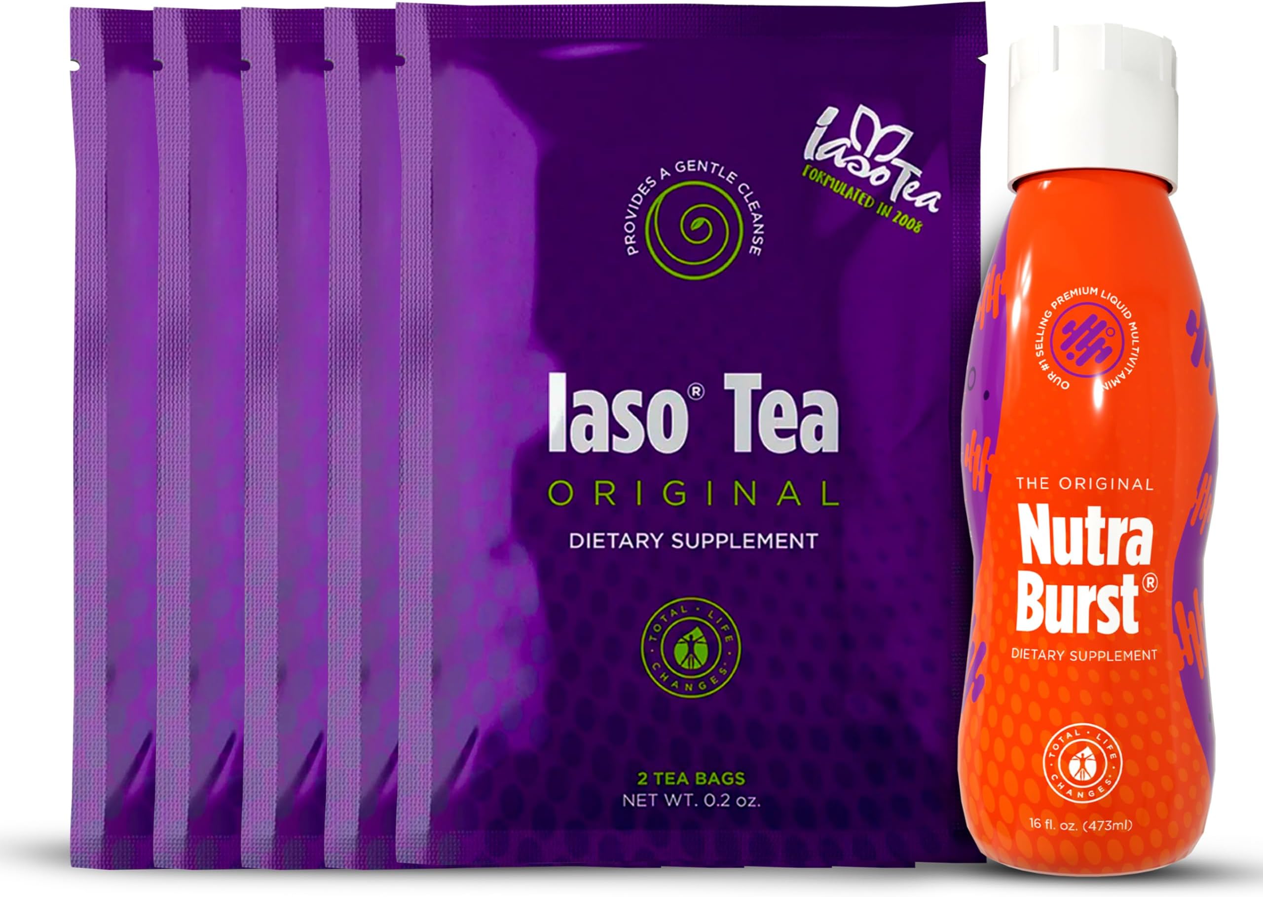 Total Life Changes Synergy Kit - Includes Iaso Instant Tea Original (5 Packs, 10 Sachets) & NutraBurst Liquid Multivitamin 16 fl oz for Daily Wellness
