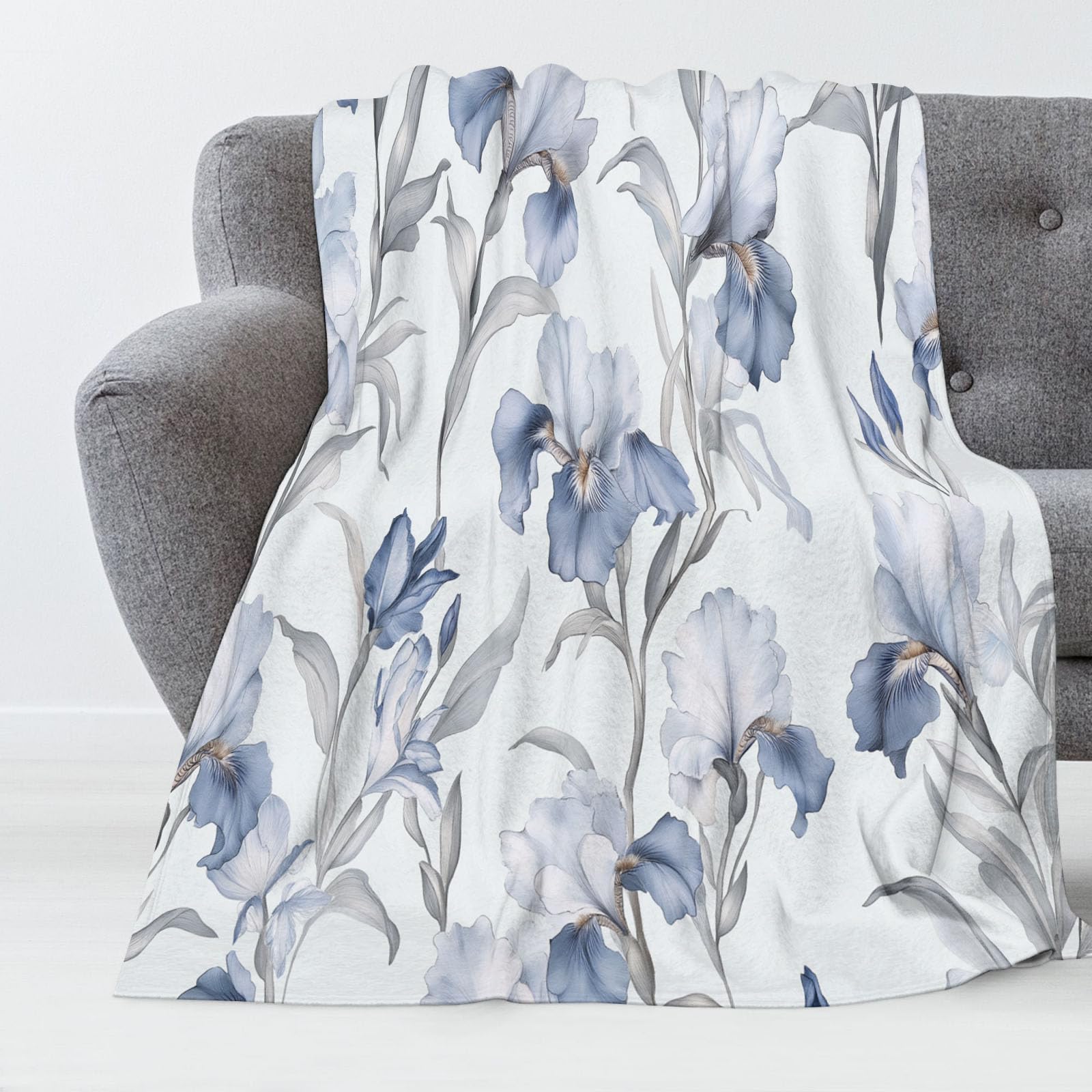 Ink Iris Blanket Soft Micro Fleece Blanket Soft Warm Digital Printed Blanket Flannel Throw Blanket Vintage Plants Blanket For Children Adults Sofa Camping 60"X80"