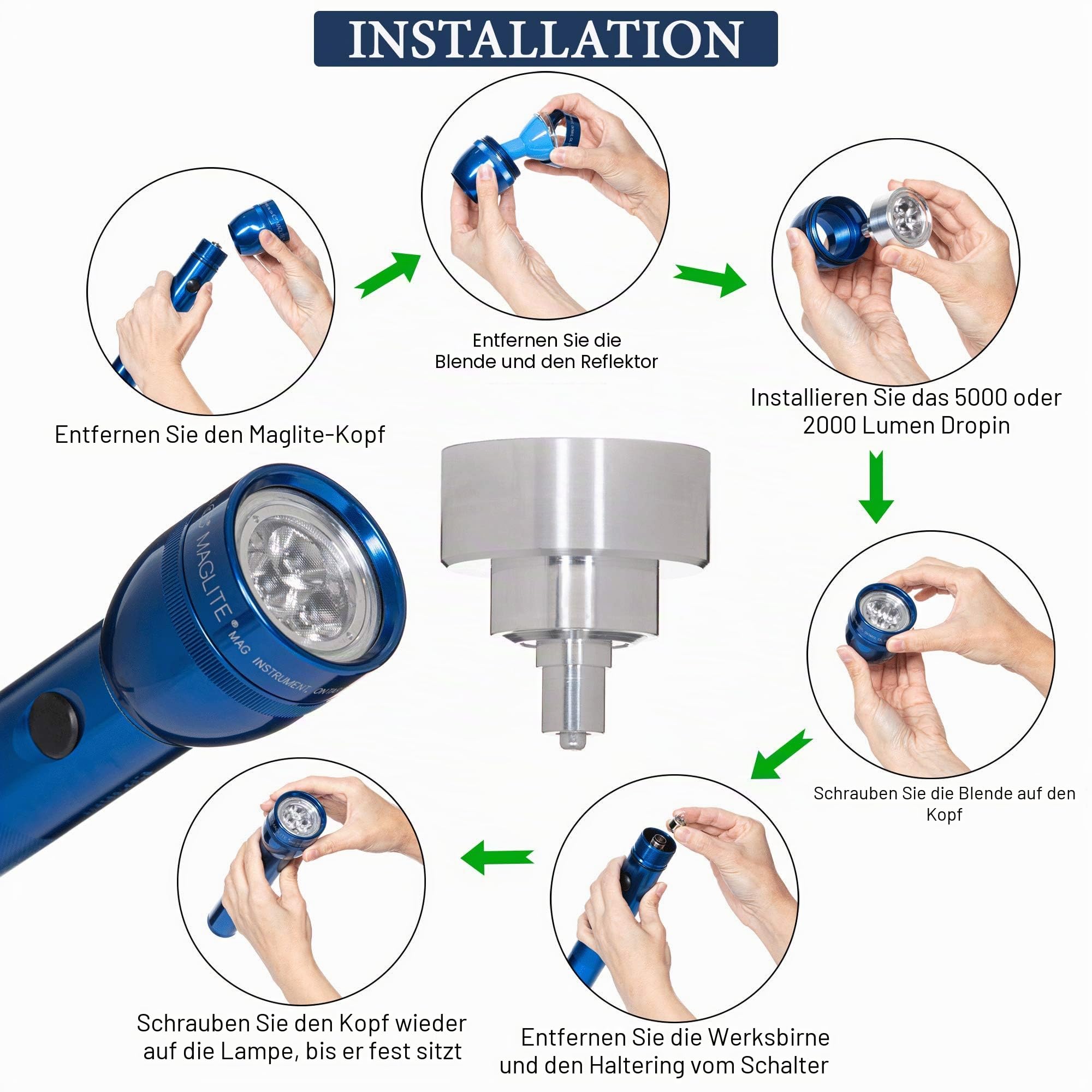 Lumencraft LED-Umrüstsatz kompatibel/Ersatz für Maglite Taschenlampe - 3500 Lumen für 6 D-Zellen - High Power Upgrade mit Cree LEDs