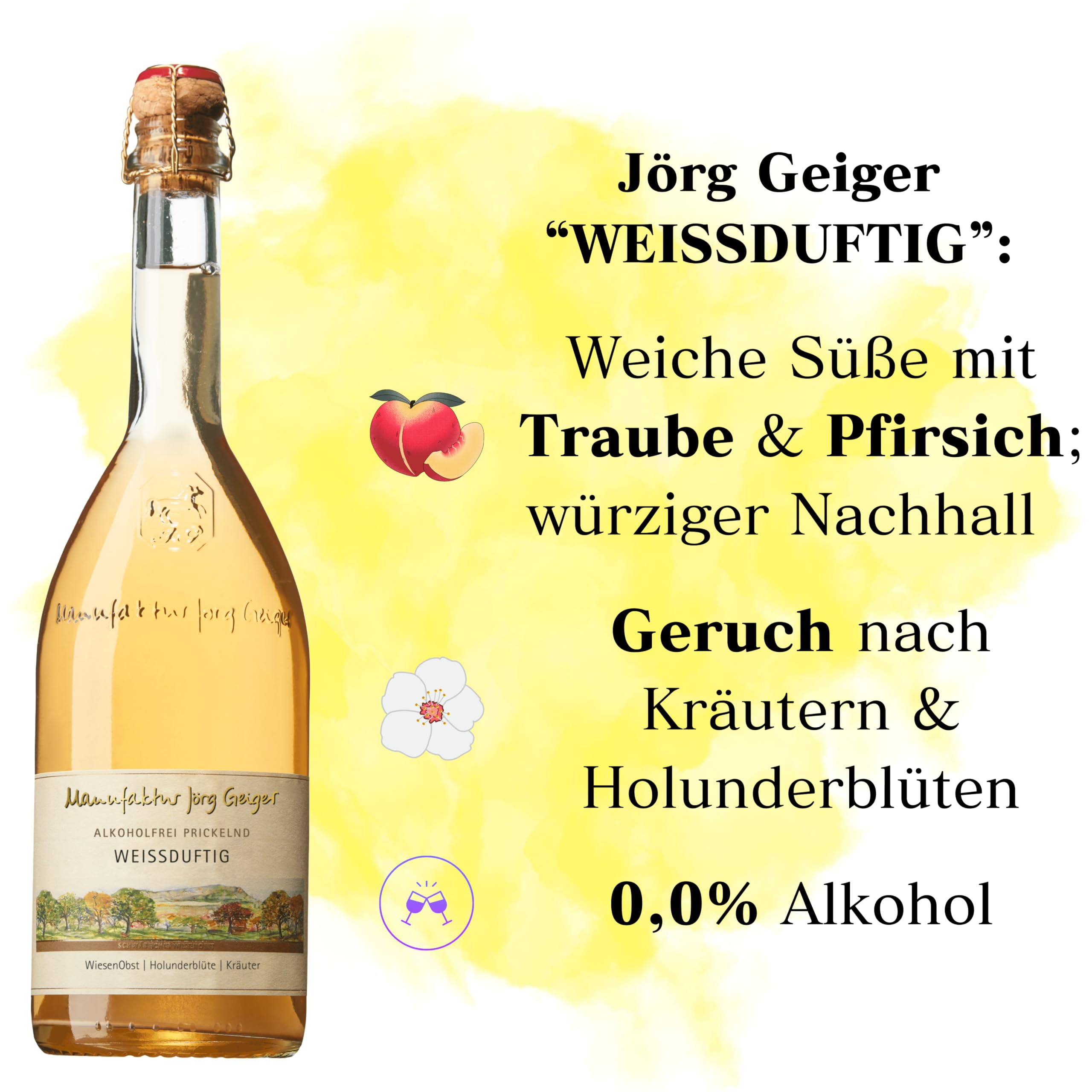 Jörg Geiger 6er Probierpaket Duftig & Fruchtig Alkoholfrei Prickelnd mit Gratis Sektverschluss