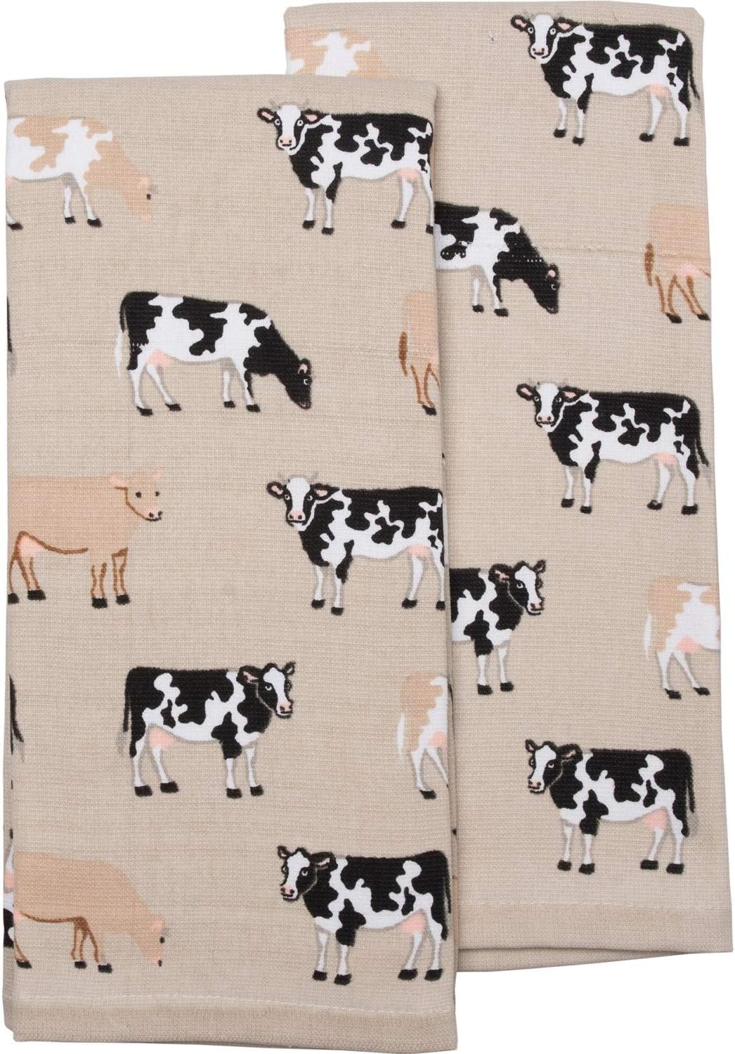 Farmer’s Market Pickup Truck Rooster Chickens Cows Local Honey Mama Bear Kitchen Dishtowel Set of 2 Soft Large Cotton Tea Towels (Cows)