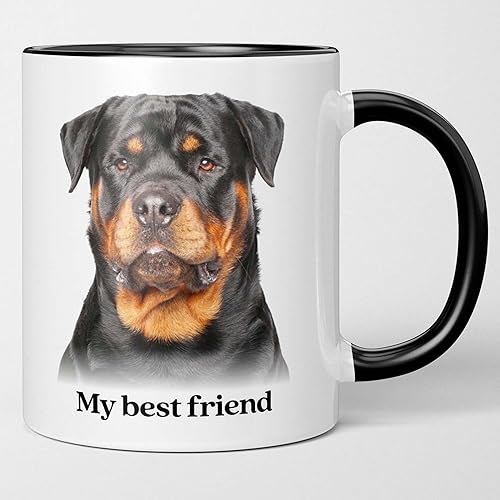 Touching Rottweiler - Taza de café de 11 onzas, regalo de taza de té para amantes de Rottie, mamá de perro, papá, cumpleaños, aniversario