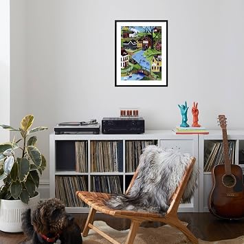 AllPosters Wall Giclee Print Brookside American Folk Art Town on Black Frame by Cheryl Bartley, 18x24