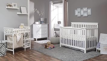 Sorelle Palisades 3-Piece Nursery Set - 4-in-1 Convertible Crib, 4-Drawer Dresser, Changing Table with Hamper - Non-Toxic Wood Finish - White