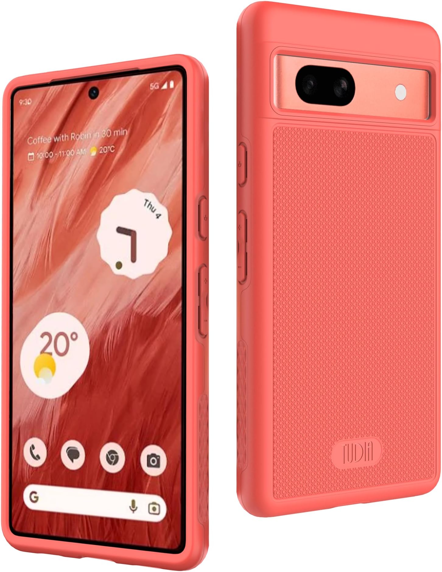 TUDIA DualShield Grip Designed for Google Pixel 7a Case (2023), [MergeGrip] Military Grade Dual Layer Shockproof Slim Tough Non-Slip Heavy Duty Protective Phone Case Cover - Coral