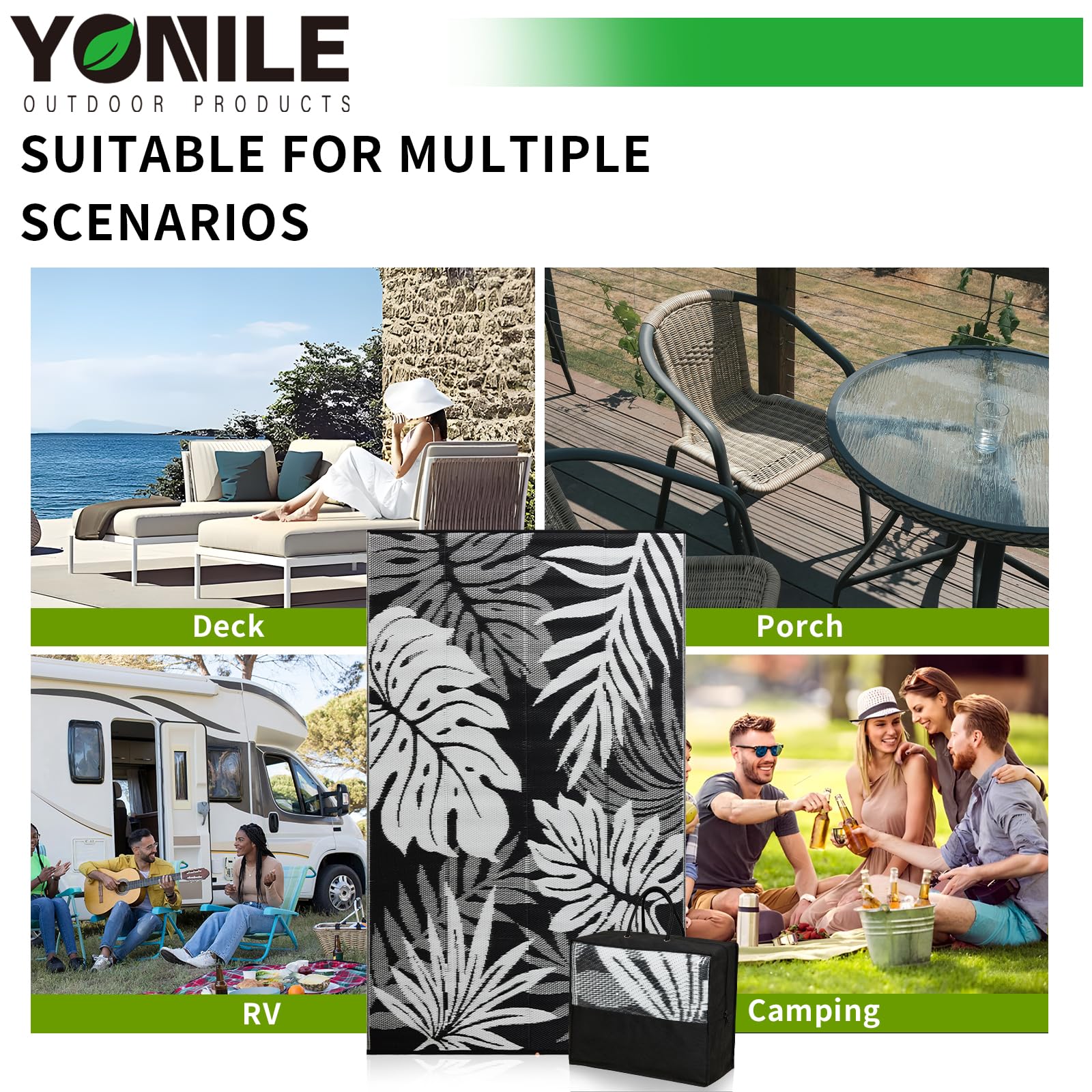 YONILE Waterproof Outdoor Rug 120x180cm, Reversible Plastic Straw Camping Carpet, Area Rugs Mats for RV, Picnic, Backyard, Deck, Balcony, Porch, Beach
