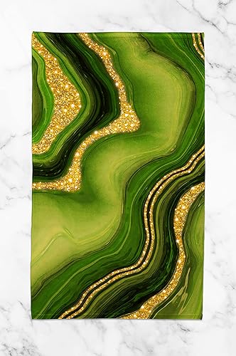 Miniatura 2 de Toalla de mano con estampado de mármol verde lima y dorado, toalla de cocina con estampado de ágata sintética, toalla de baño, paño de rizo de