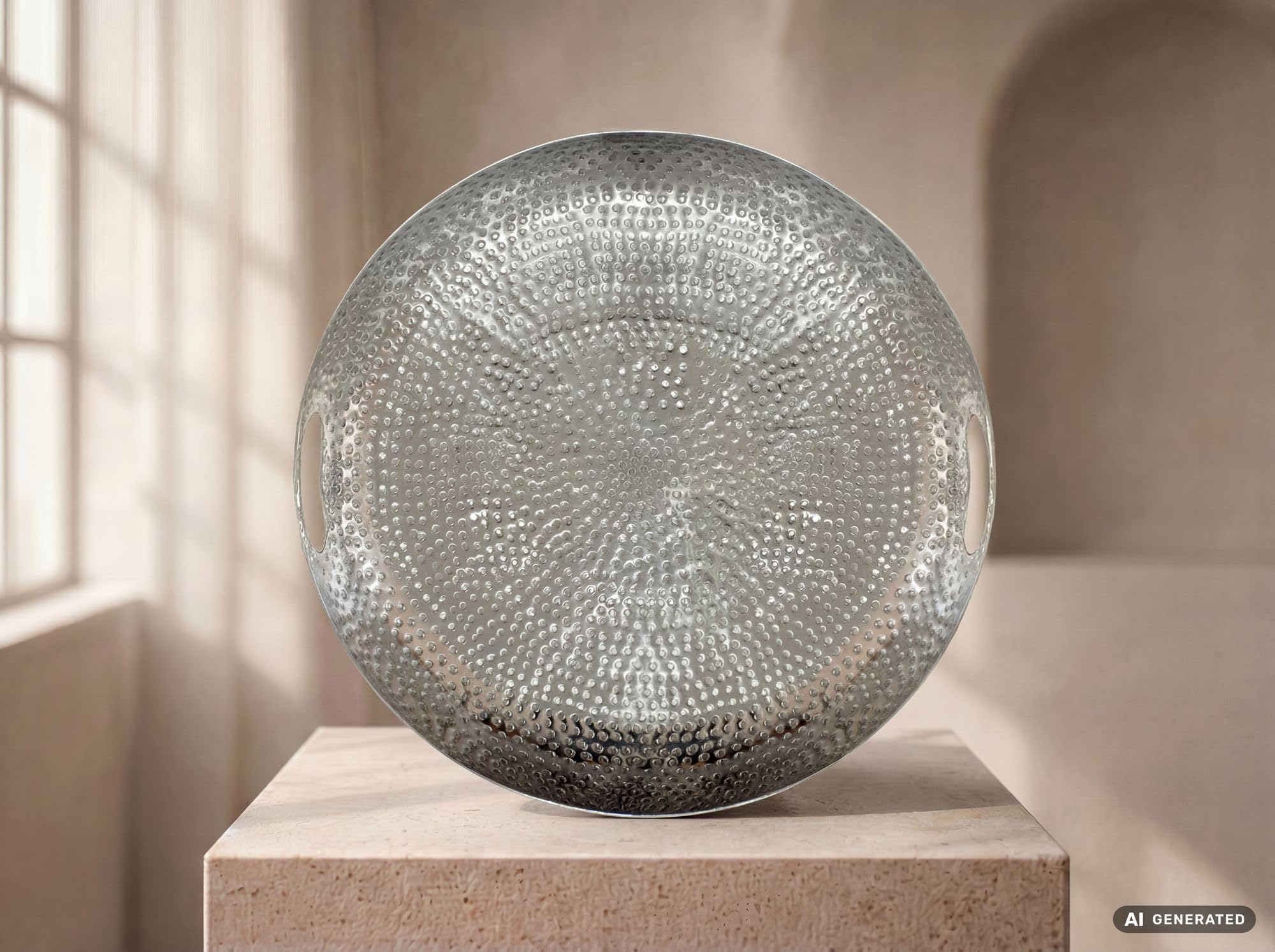 FineBuy Fruttiera 38 x 38 x 7 cm Alluminio Argento Fatta a Mano