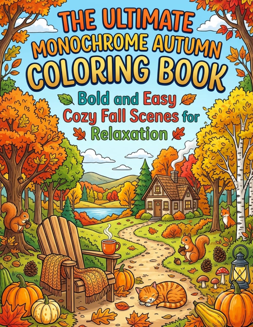 The Ultimate Monochrome Autumn Coloring Book Bold and Easy Cozy Fall Scenes for Relaxation