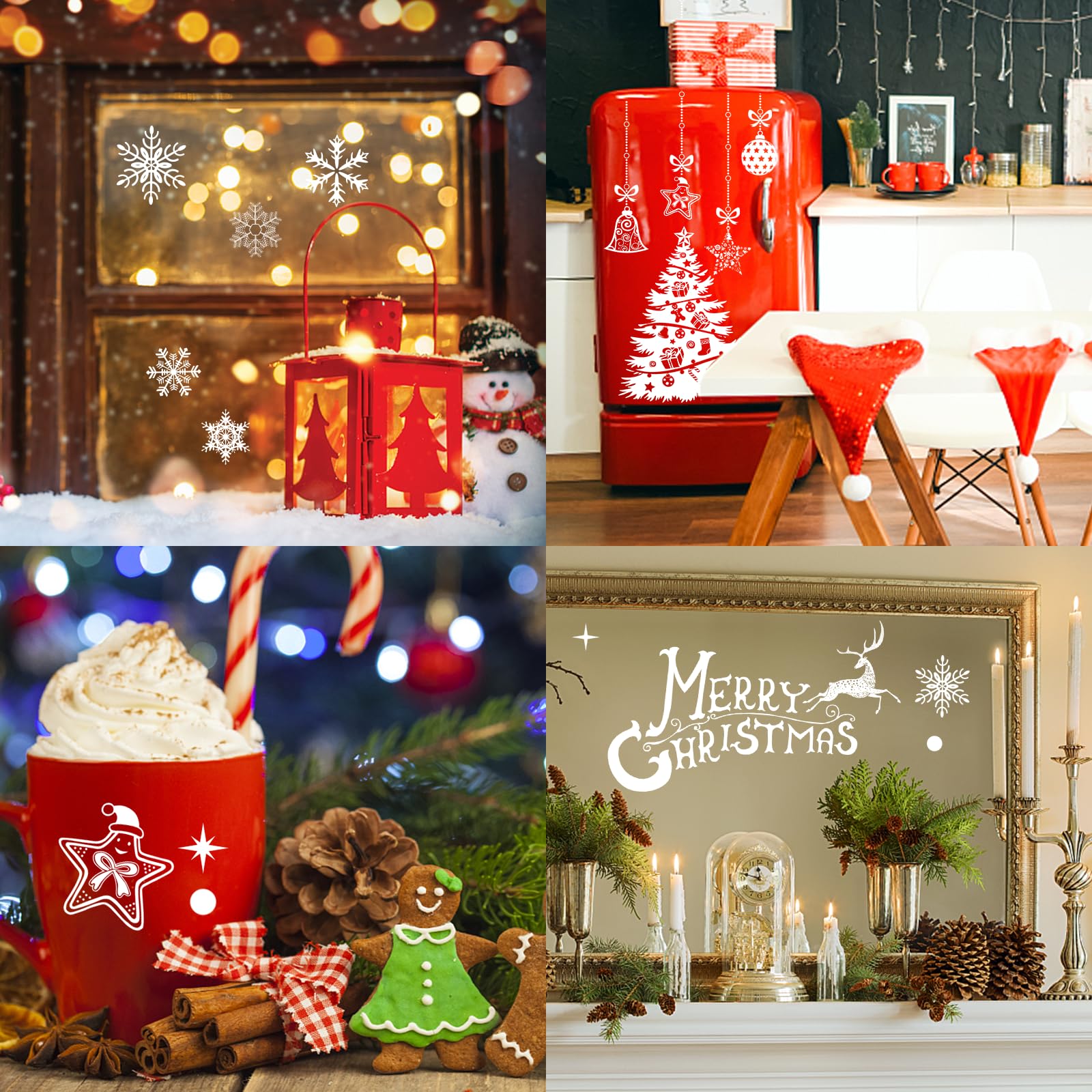 Kerst Raamstickers - Set van 4 - Winter & Kerstman Thema - Herbruikbare Kerst Raamstickers - Set van 4 - Winter & Kerstman Thema - Herbruikbare