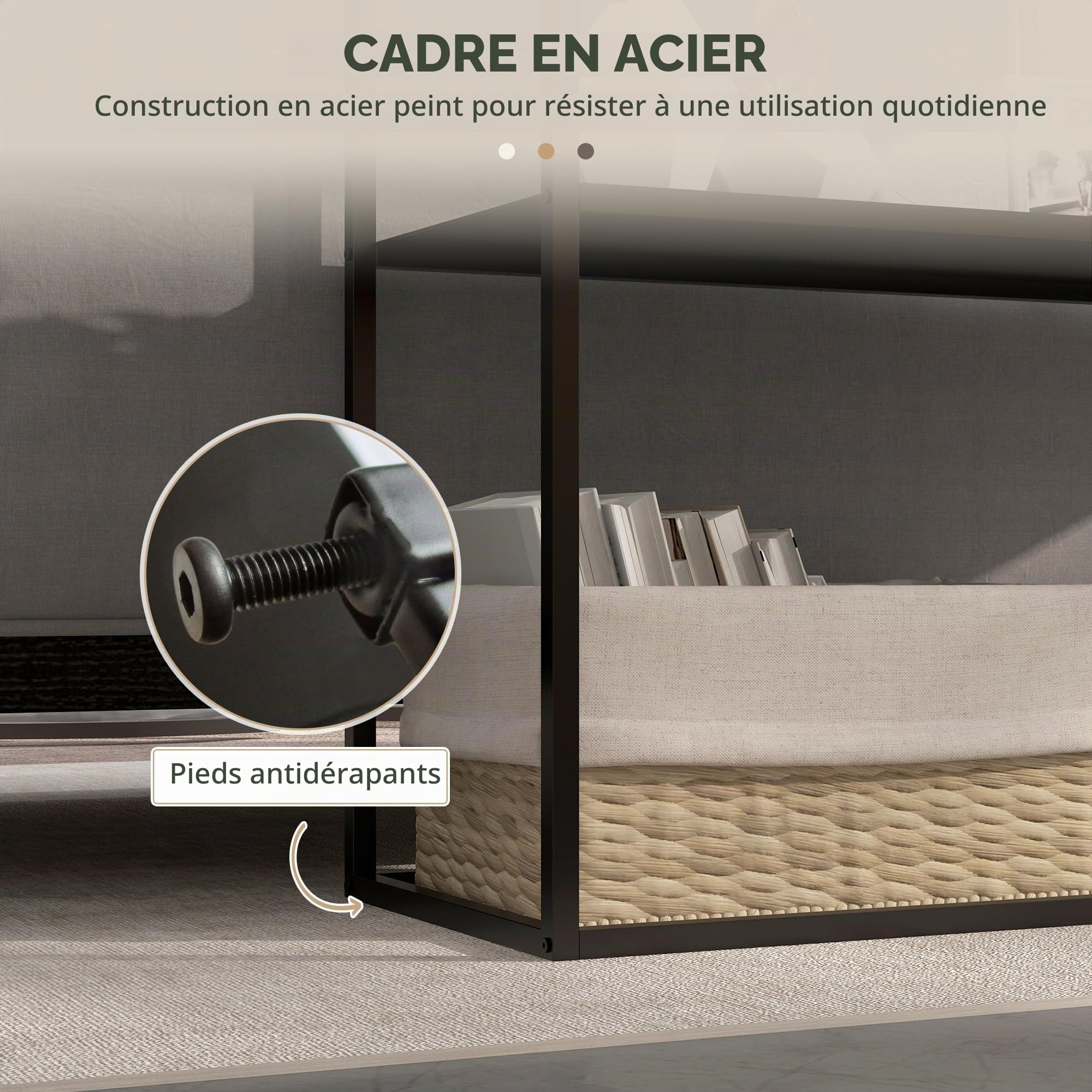 HOMCOM Table Console 2 Étagères Cadre Acier Salon 90 x 30 x 75 cm Noir