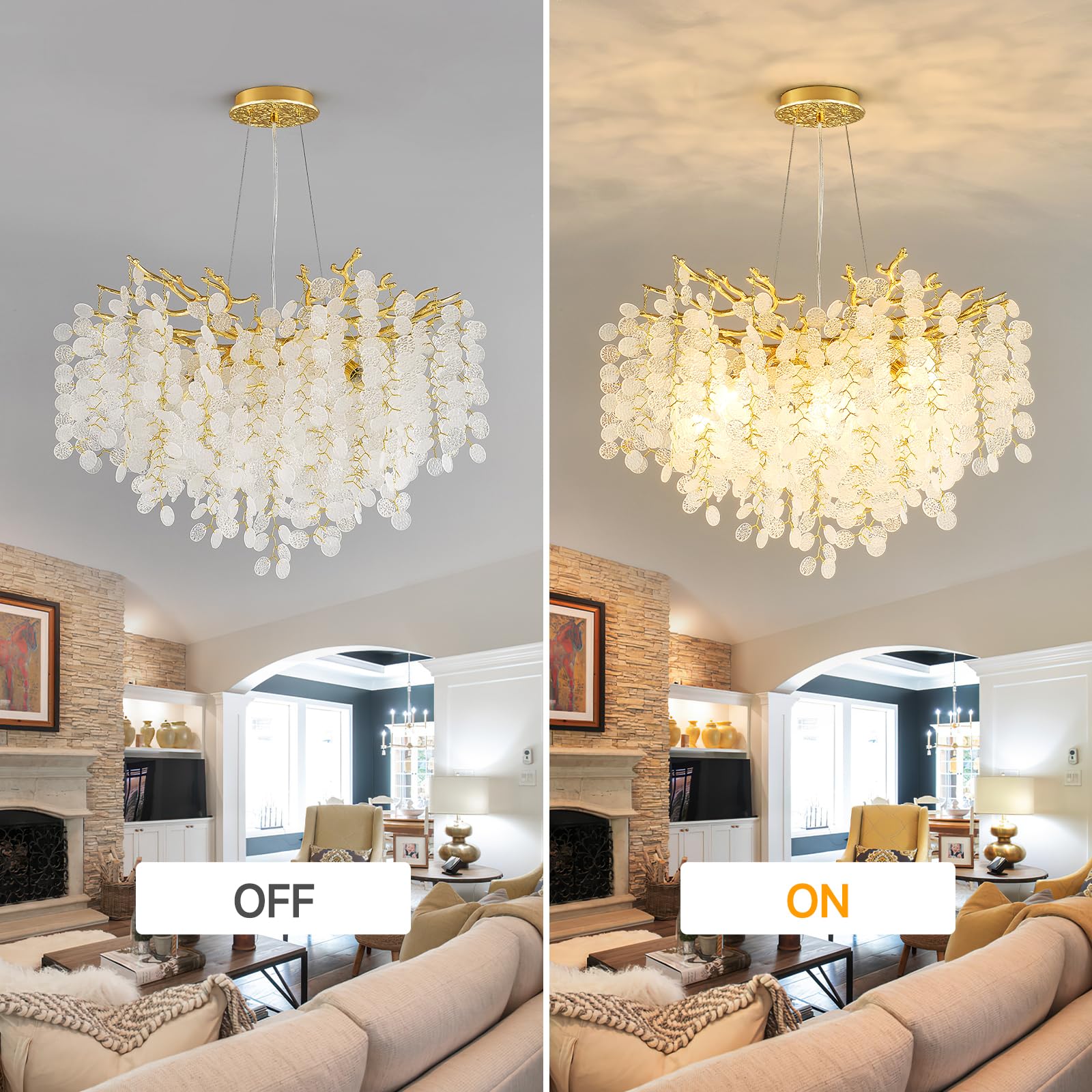 VBKK 24-Inch Gold Coastal Chandelier, Modern Crystal Tree