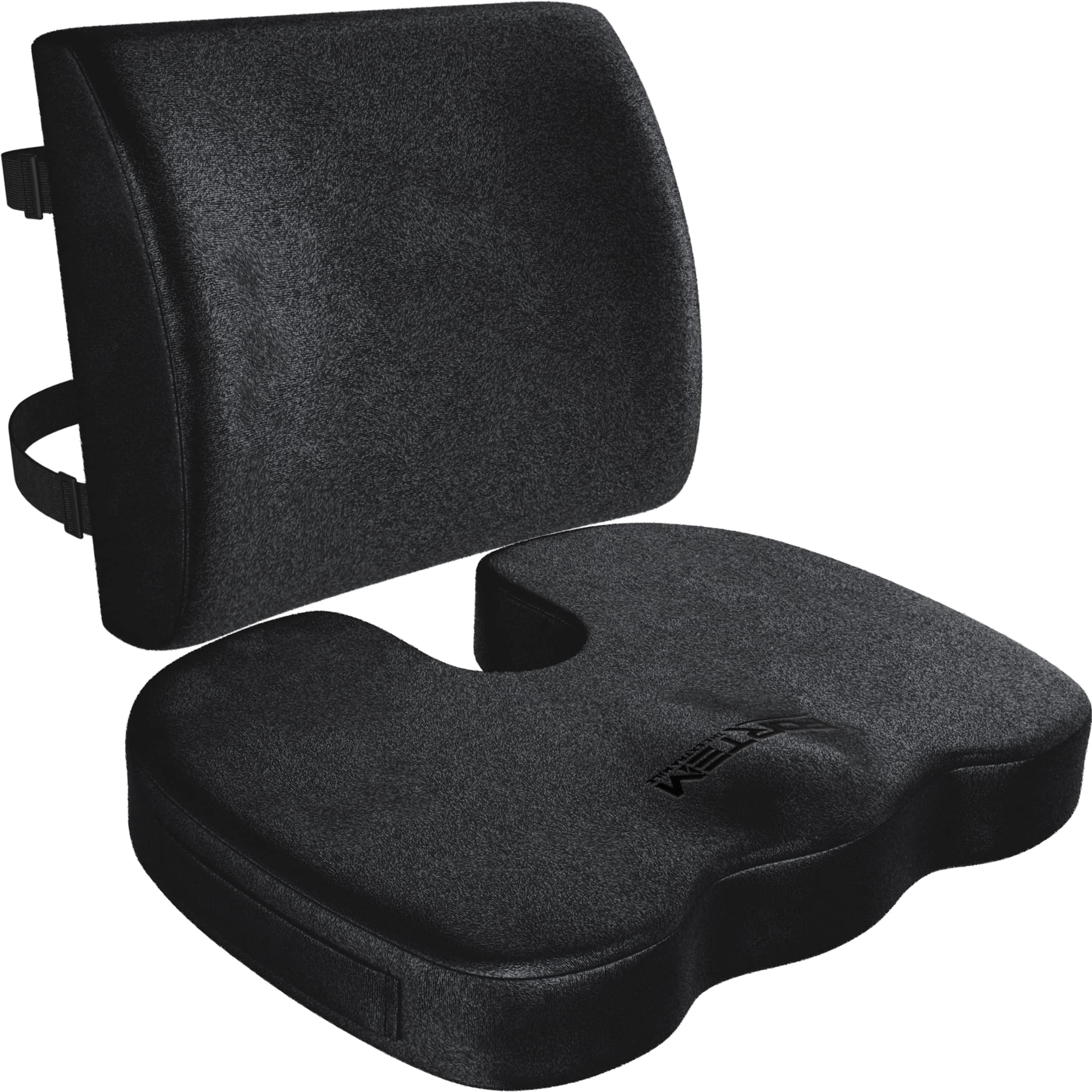 FORTEM Chair Cushion, Seat Cushion for Office Chair, Lumbar Support Pillow for Chair, Car Seat Cushion, Back Support Memory Foam Pillow Washable Cover (Black, Velour)