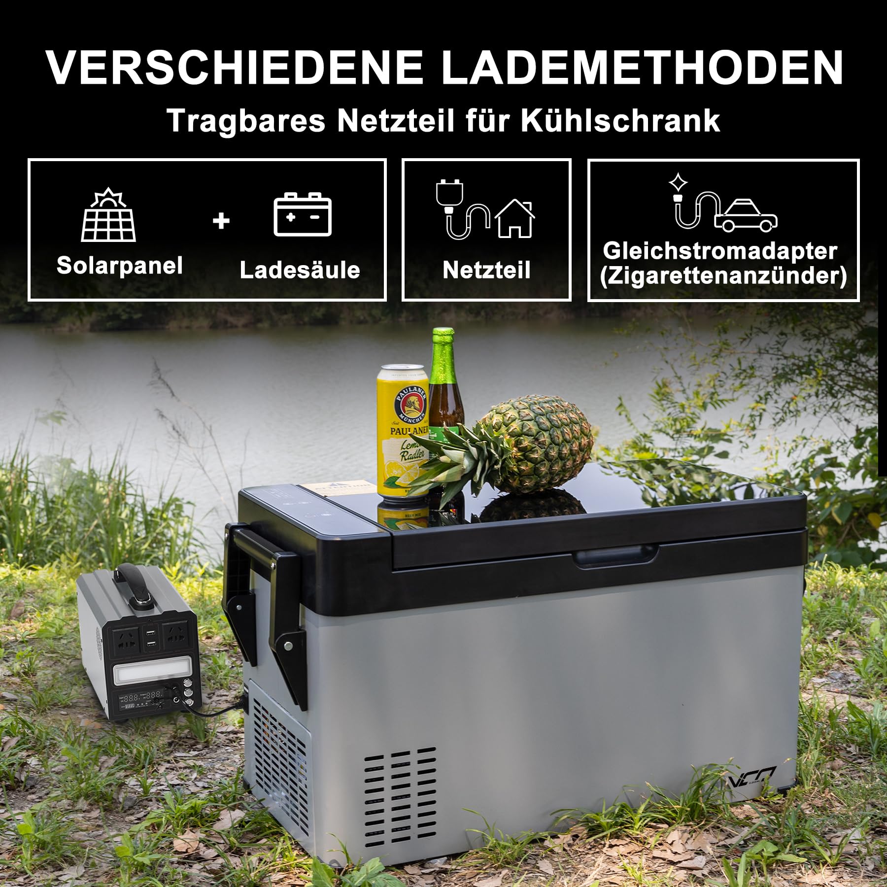 Kompressor kühlbox 38L auto elektrische kühlbox 12V 240V tragbare Camping Kühlschrank mit Griff Temperaturkontrolle -22℃-20℃ Mini Kühlschrank für Auto Lkw Boot Reisemobil Musikfestivals Picknicks Grau