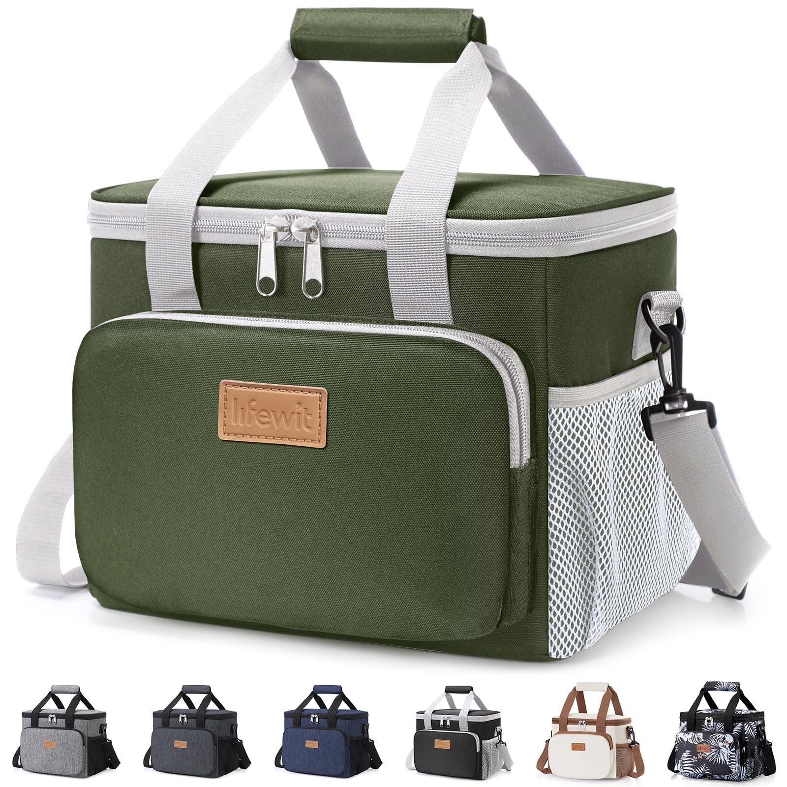 Lifewit Medium Lunch Bag Insulated Lunch Box Soft Cooler Cooling Tote for Adult Men Women, Gray and Green 12-Can (9L)